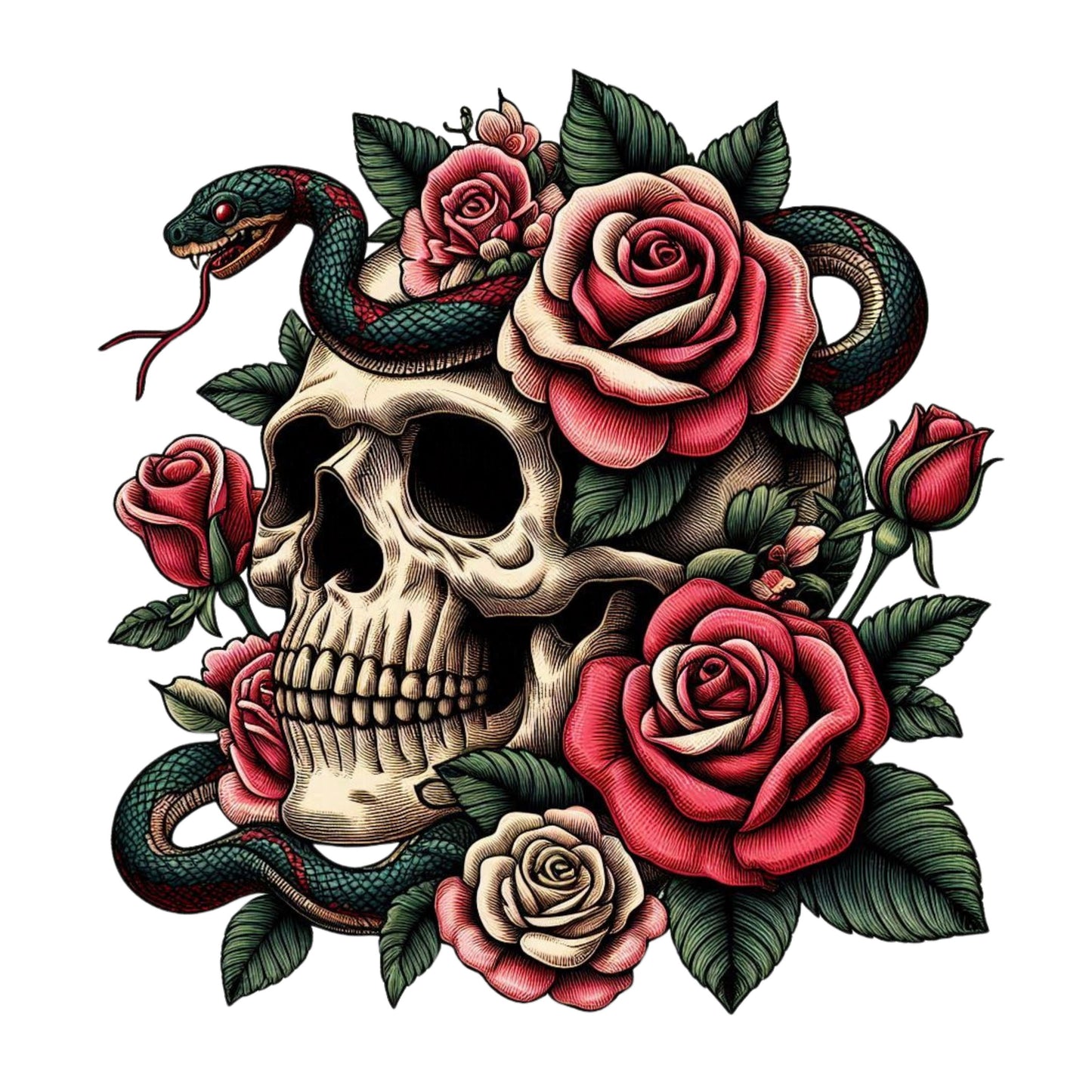 UV DTF Sticker print. Embroidery style snake skull with flowers decal, tumbler decal, permanent sticker. UV for glass can tumbler. #10000