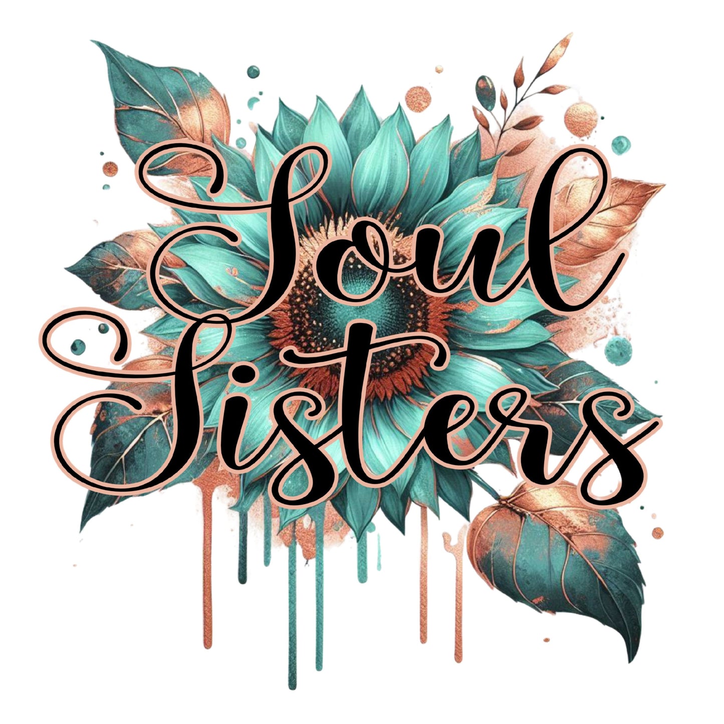 UV DTF Sticker print. Soul Sisters teal and gold decal, tumbler decal, permanent sticker. Uv wrap for glass can tumbler. #4208