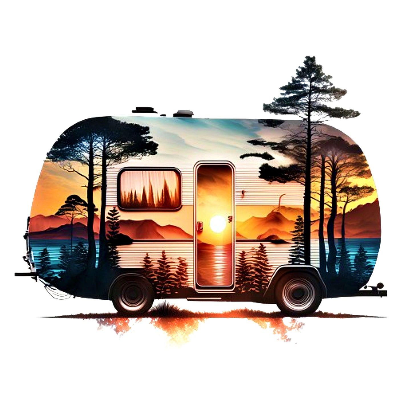 UV DTF Sticker prints. Camper and sunset decal, permanent sticker. UV wrap for tumbler. #10056