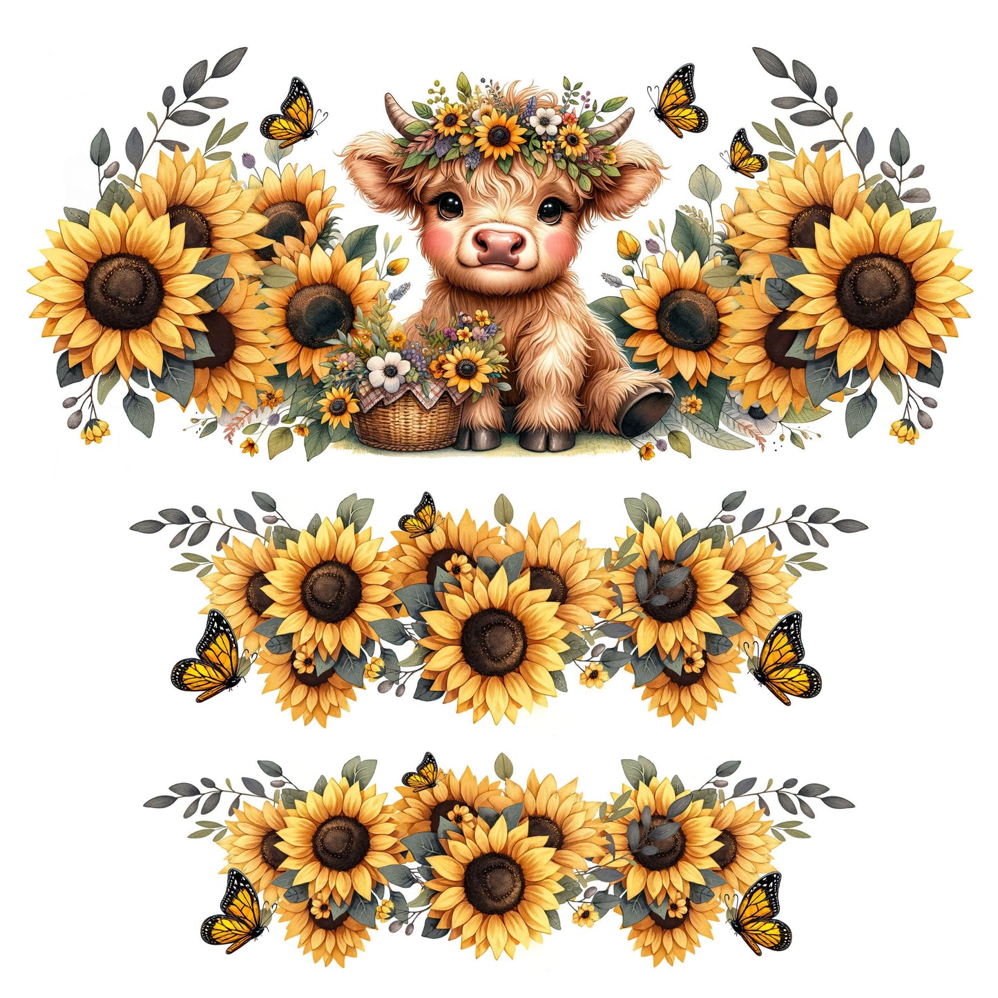 UV DTF 40 oz ready to apply Sunflower cow floral wrap Glass can wrap. Permanent sticker. UV wrap quencher #3028