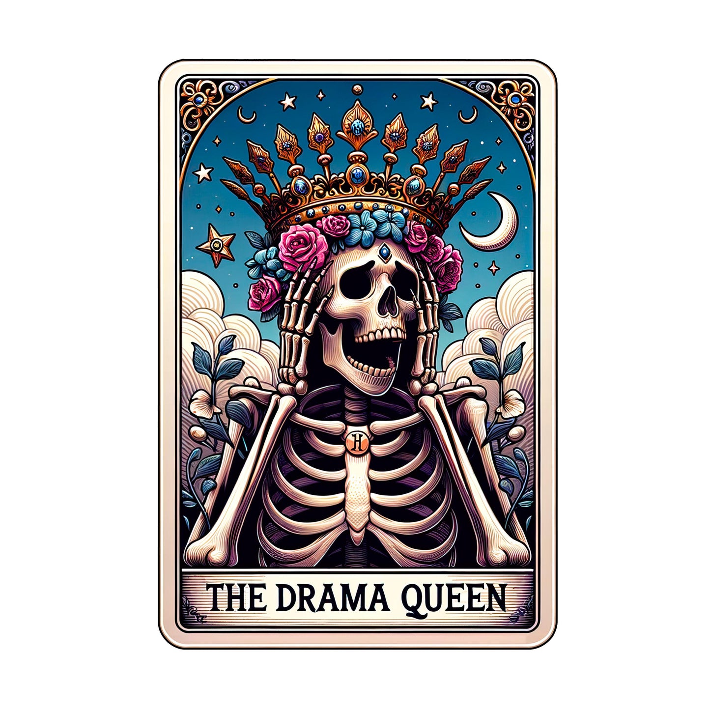 UV DTF Sticker print. Drama Queen Tarot card decal, tumbler decal, permanent sticker. Uv wrap for glass can tumbler. #4222