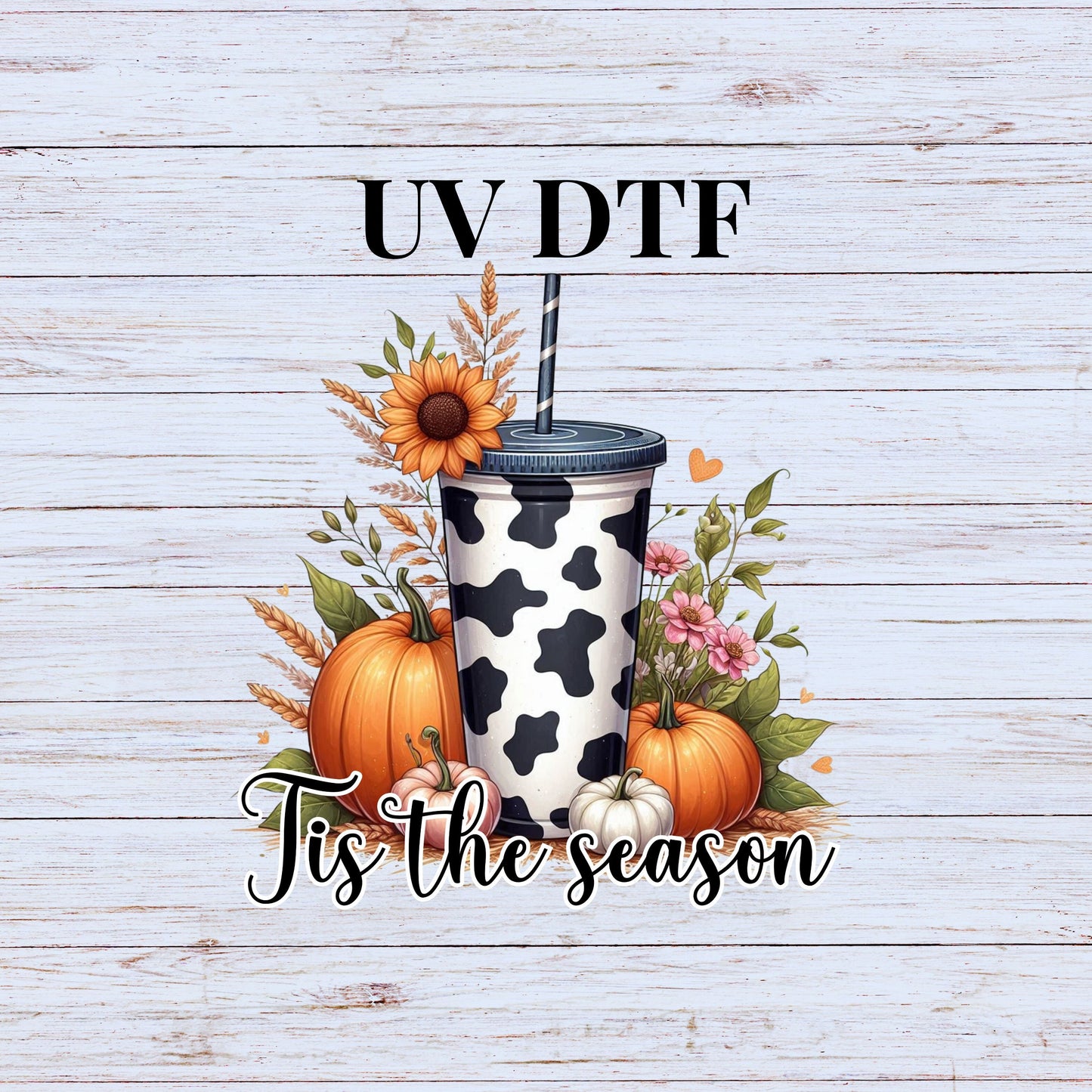 UV DTF Sticker print Tis the season Cow cup Halloween decal, tumbler decal, permanent sticker. Uv wrap glass can tumbler. #7032