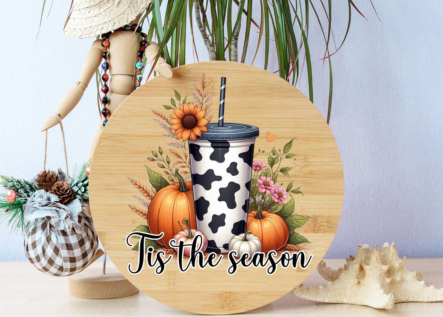 UV DTF Sticker print Tis the season Cow cup Halloween decal, tumbler decal, permanent sticker. Uv wrap glass can tumbler. #7032