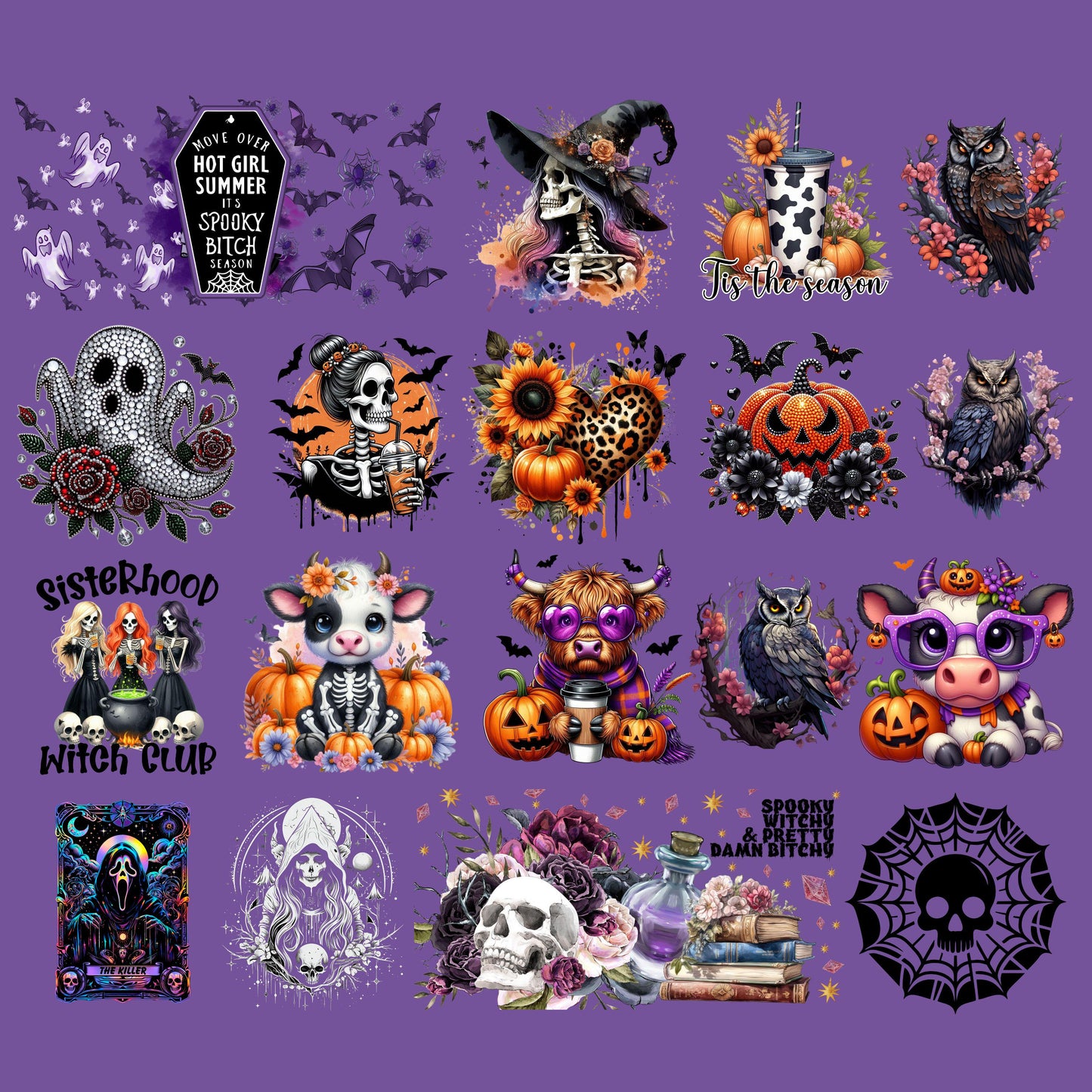UV DTF Sticker prints. Spooky Halloween sheet bundle decal, permanent sticker. UV wrap for glass can tumbler. #7042