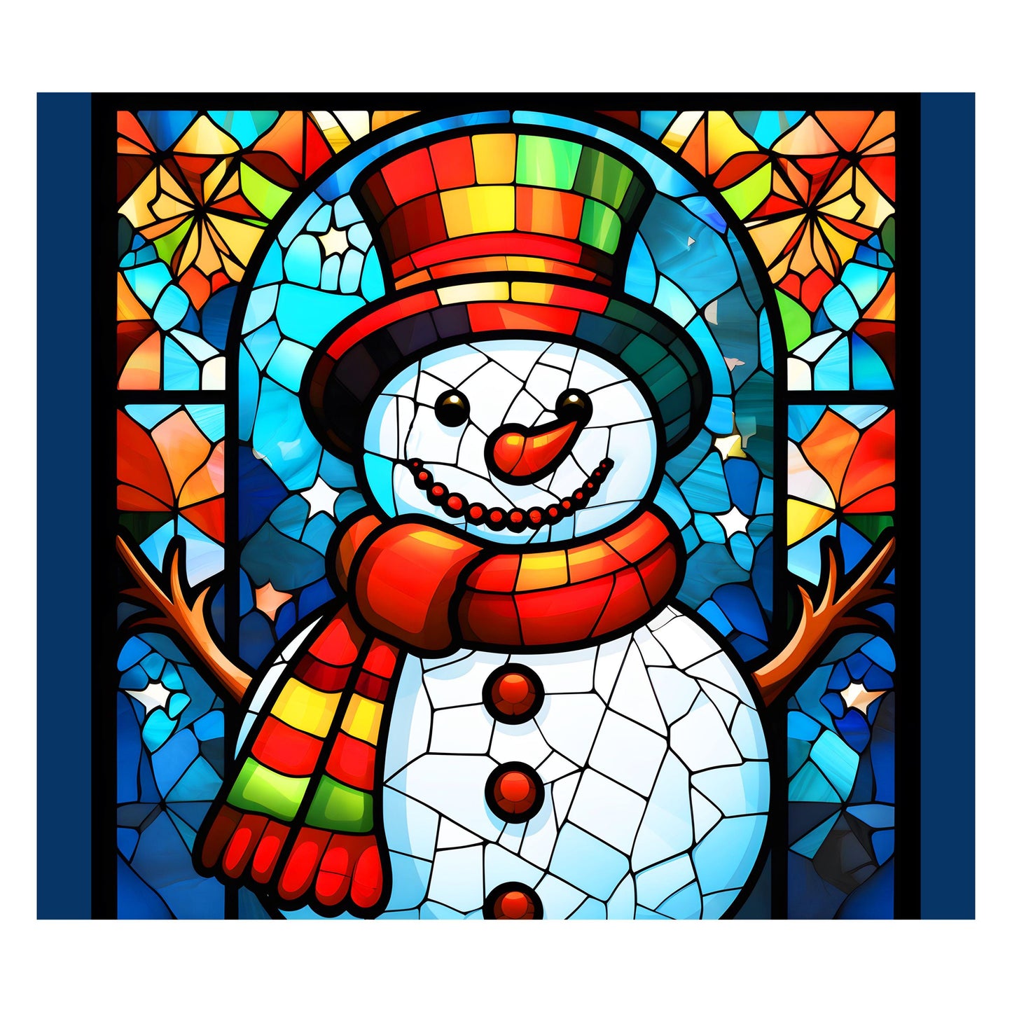 UV DTF Sticker print Stained Glass Snowman decal, tumbler decal, permanent sticker. Uv wrap for glass can tumbler. #7061
