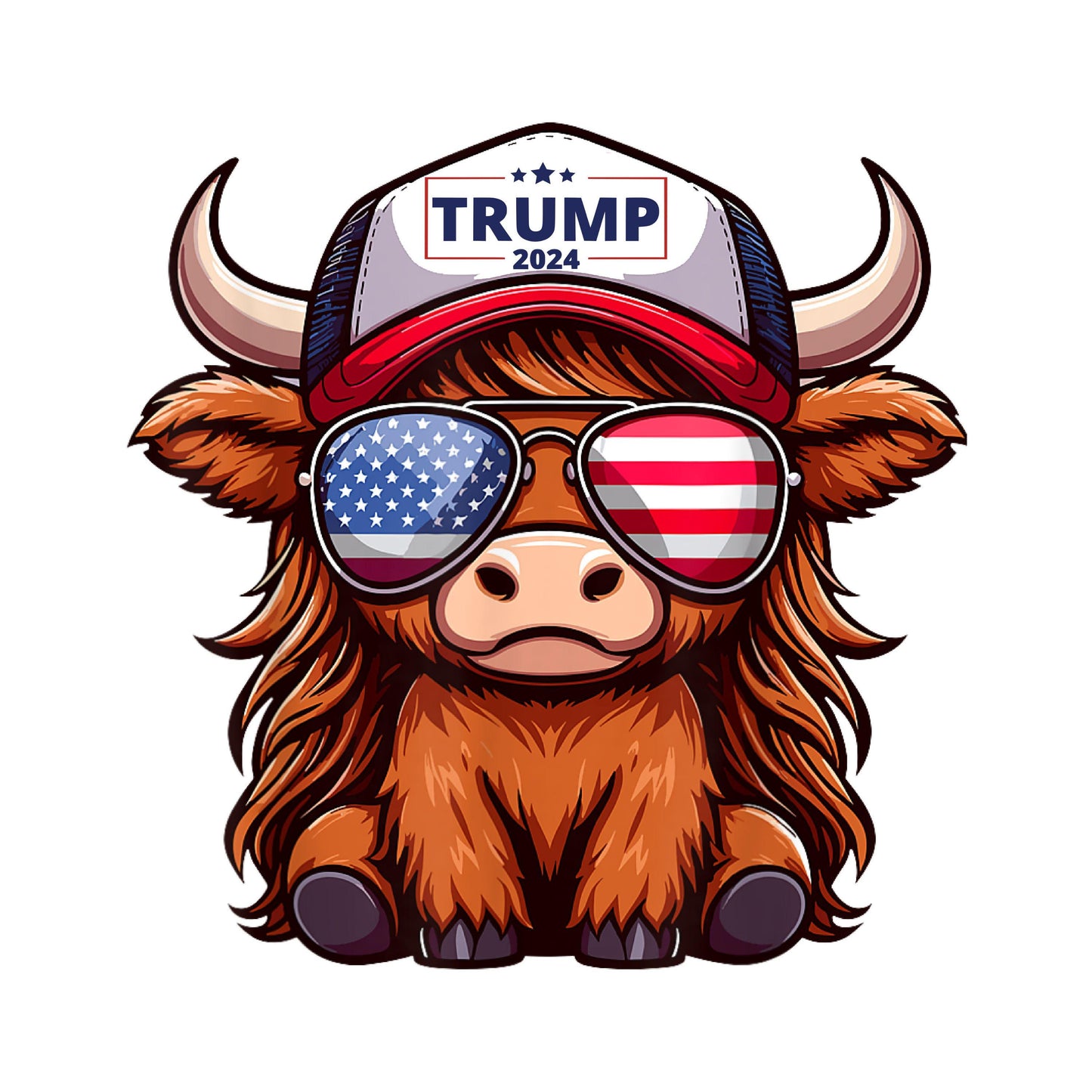 UV DTF Sticker print. Trump Cow with Trucker Hat decal, Patriotic, tumbler decal, permanent sticker. Uv wrap for glass can tumbler. #4231