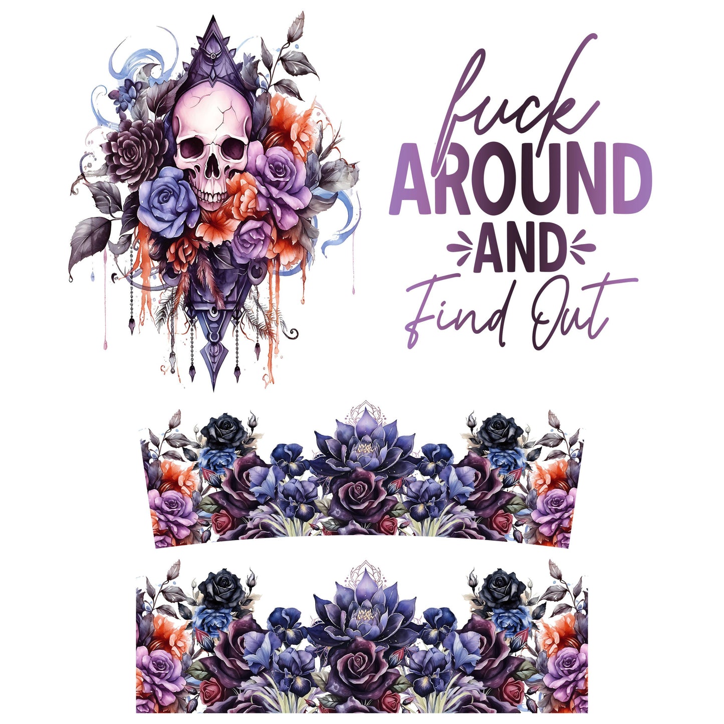 UV DTF 40 oz ready to apply Fuck Around And Find Out Purple Skull wrap. Glass can wrap. Permanent sticker. UV wrap quencher #3034