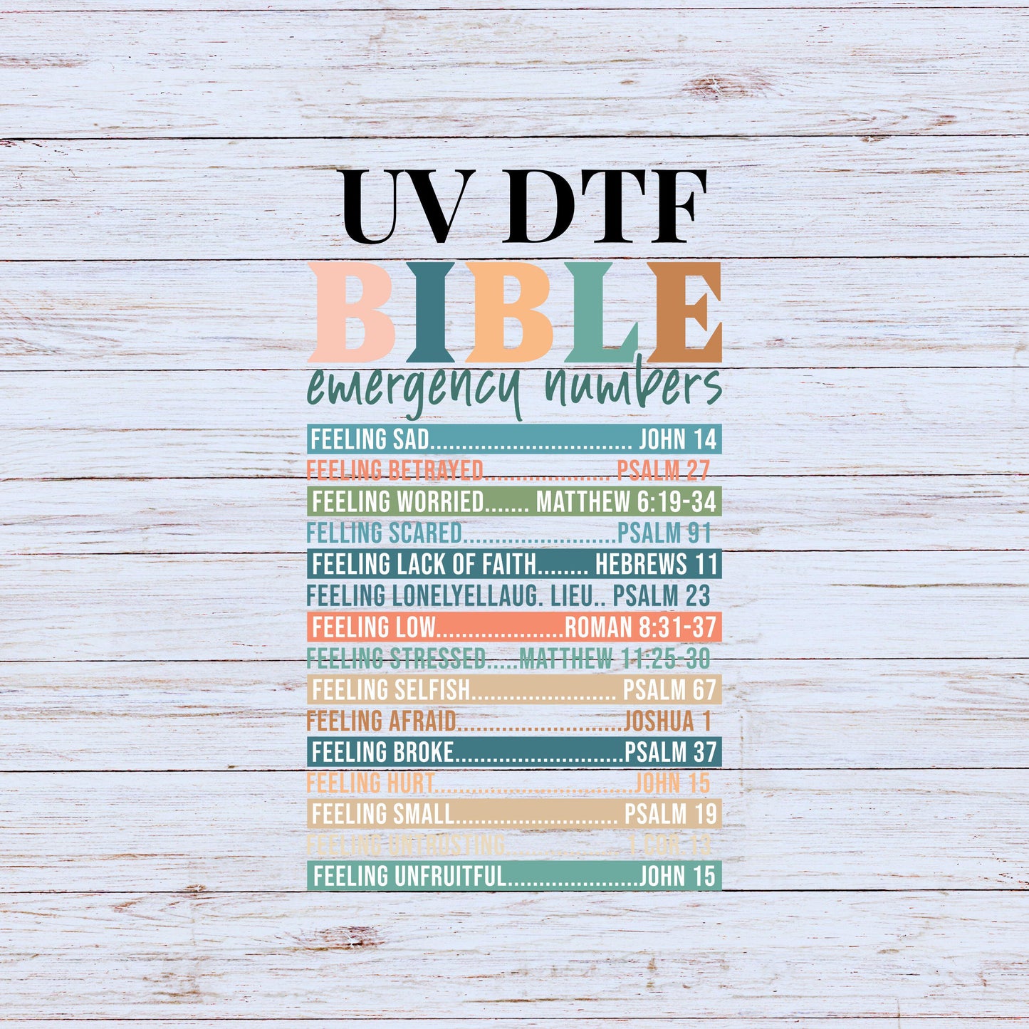 UV DTF Sticker print. Bible emergency numbers decal, tumbler decal, permanent sticker. UV wrap for glass can tumbler. #4217