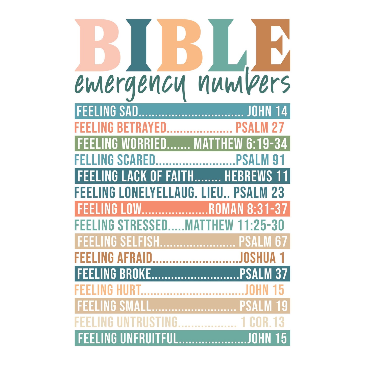 UV DTF Sticker print. Bible emergency numbers decal, tumbler decal, permanent sticker. UV wrap for glass can tumbler. #4217