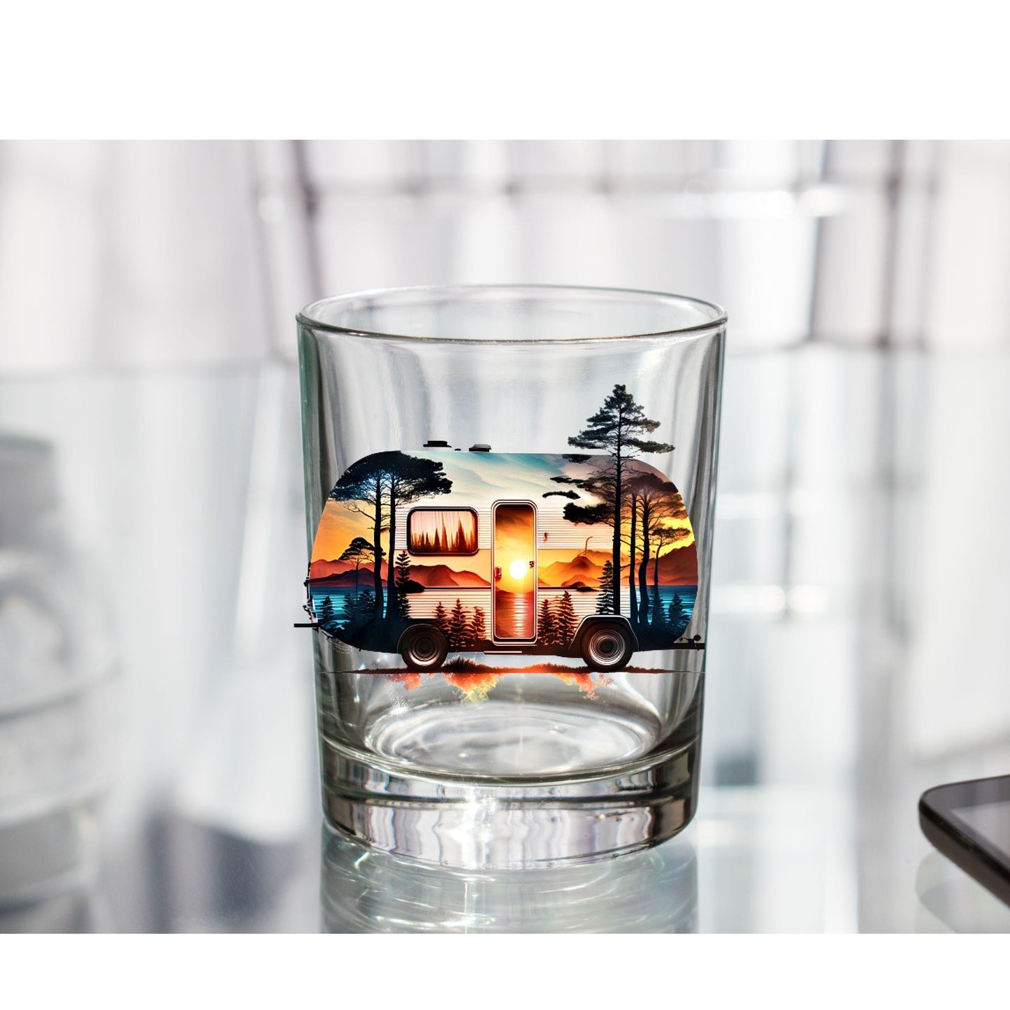 UV DTF Sticker prints. Camper and sunset decal, permanent sticker. UV wrap for tumbler. #10056