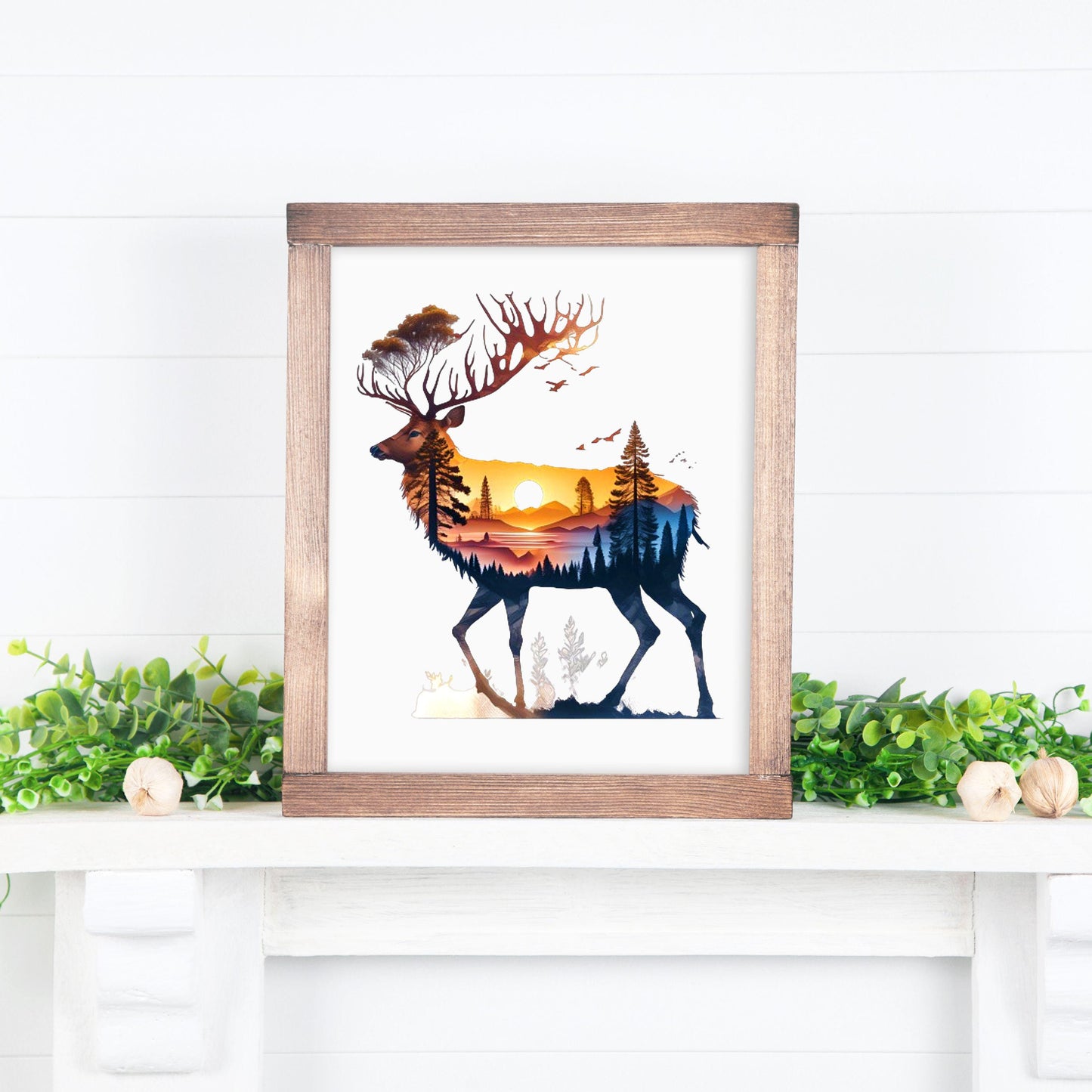 UV DTF Sticker prints. Deer and sunset decal, permanent sticker. UV wrap for tumbler. #10057