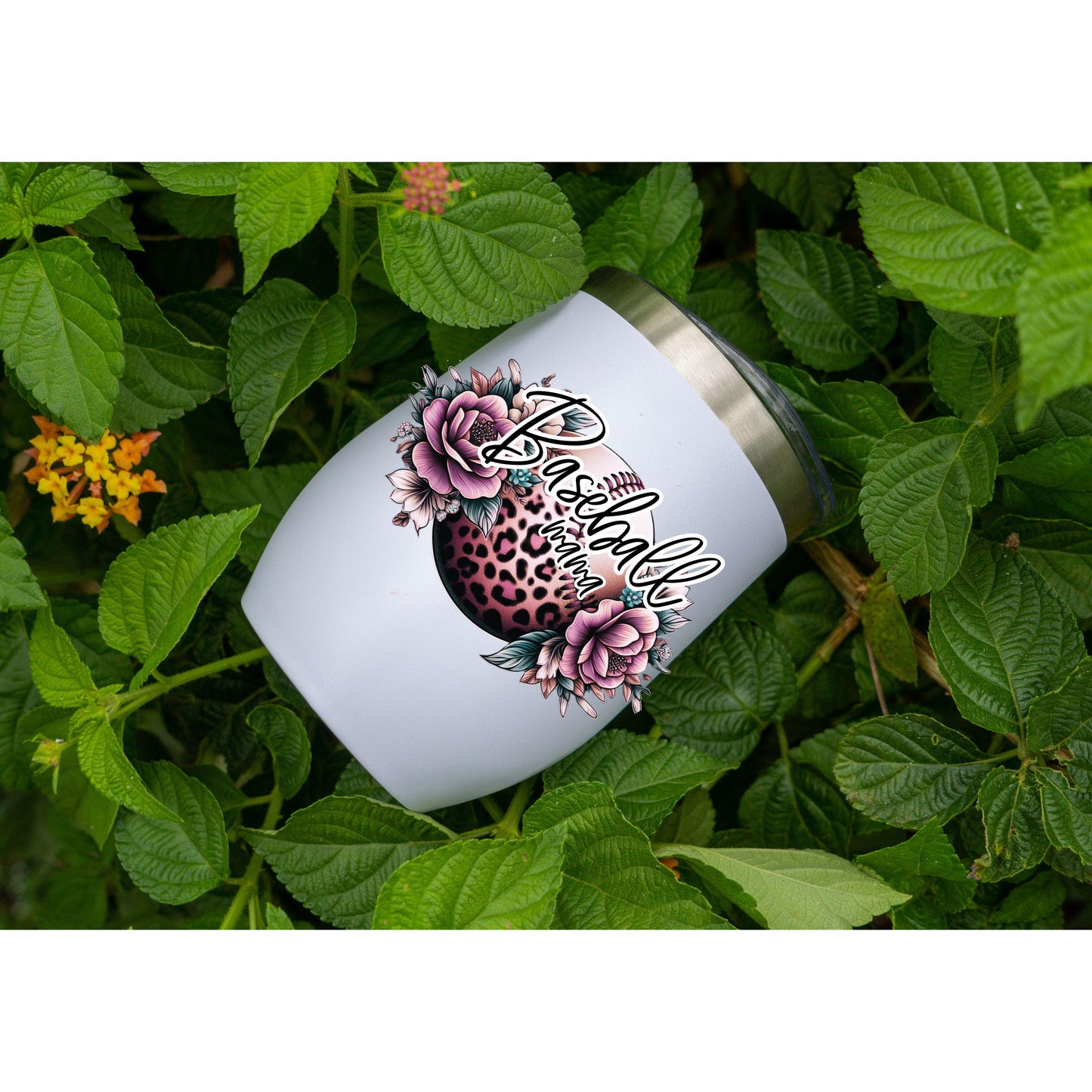 UV DTF Sticker print. Baseball Mama pink cheetah and flowers decal, tumbler decal, permanent sticker. UV wrap for glass can tumbler. #9013