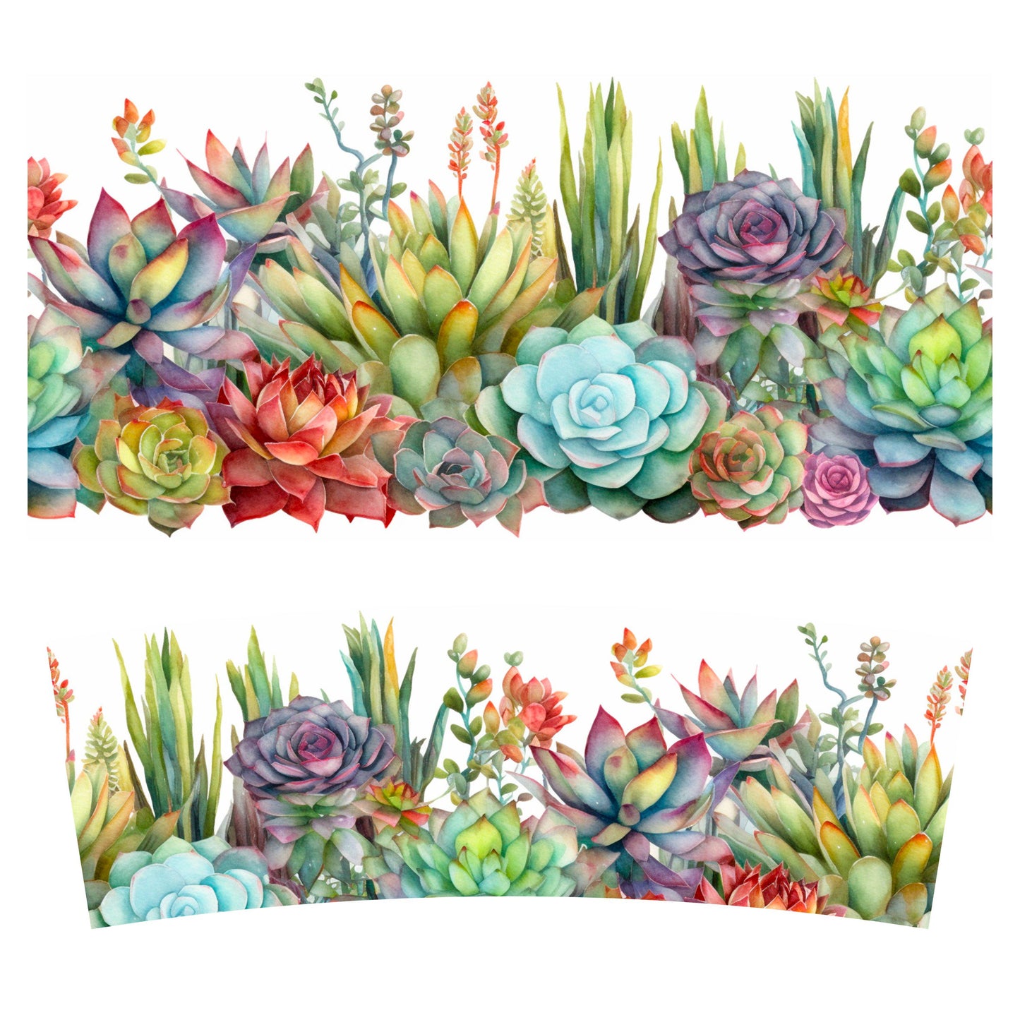 UV DTF 40 oz ready to apply Watercolor Succulent wrap Glass can wrap. Permanent sticker. UV wrap quencher #3030