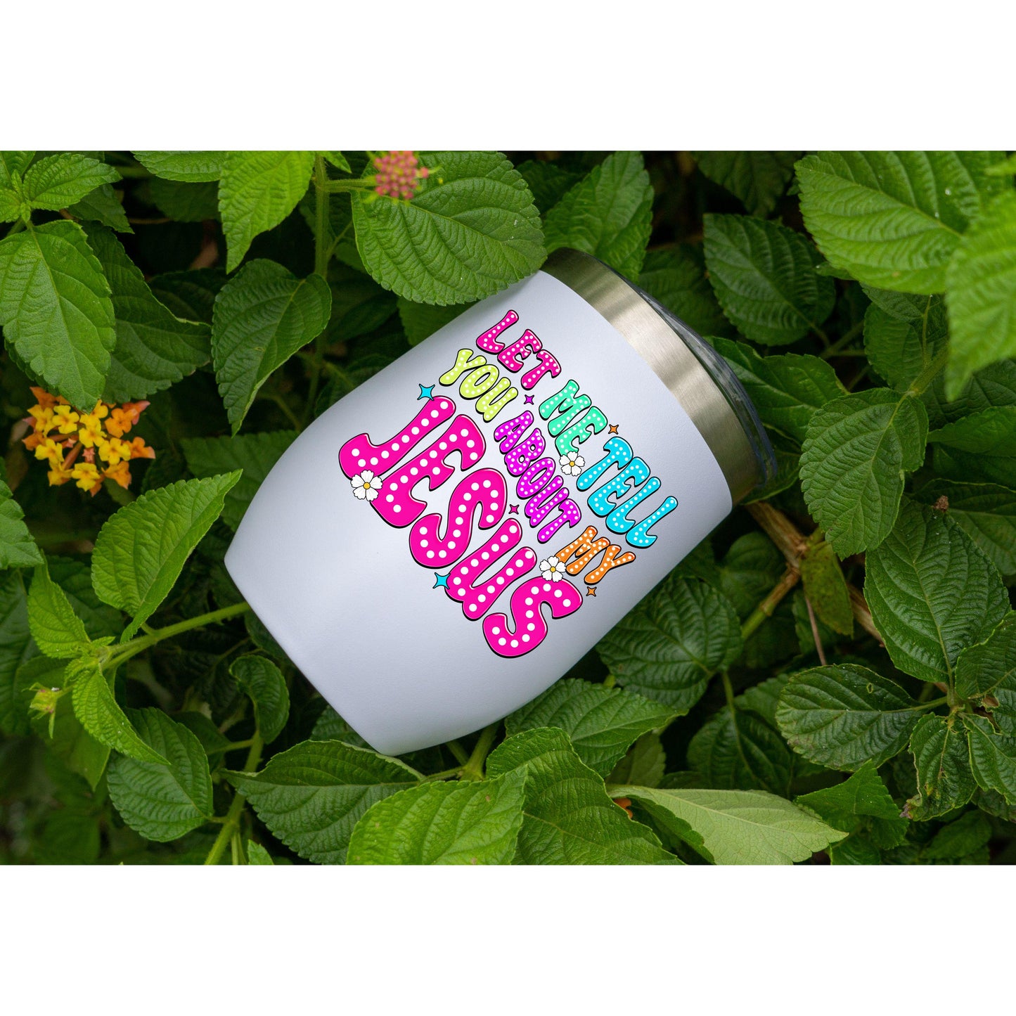 UV DTF Sticker print. Let Me Tell You About My Jesus decal, tumbler decal, permanent sticker. UV wrap for glass can tumbler. #4219