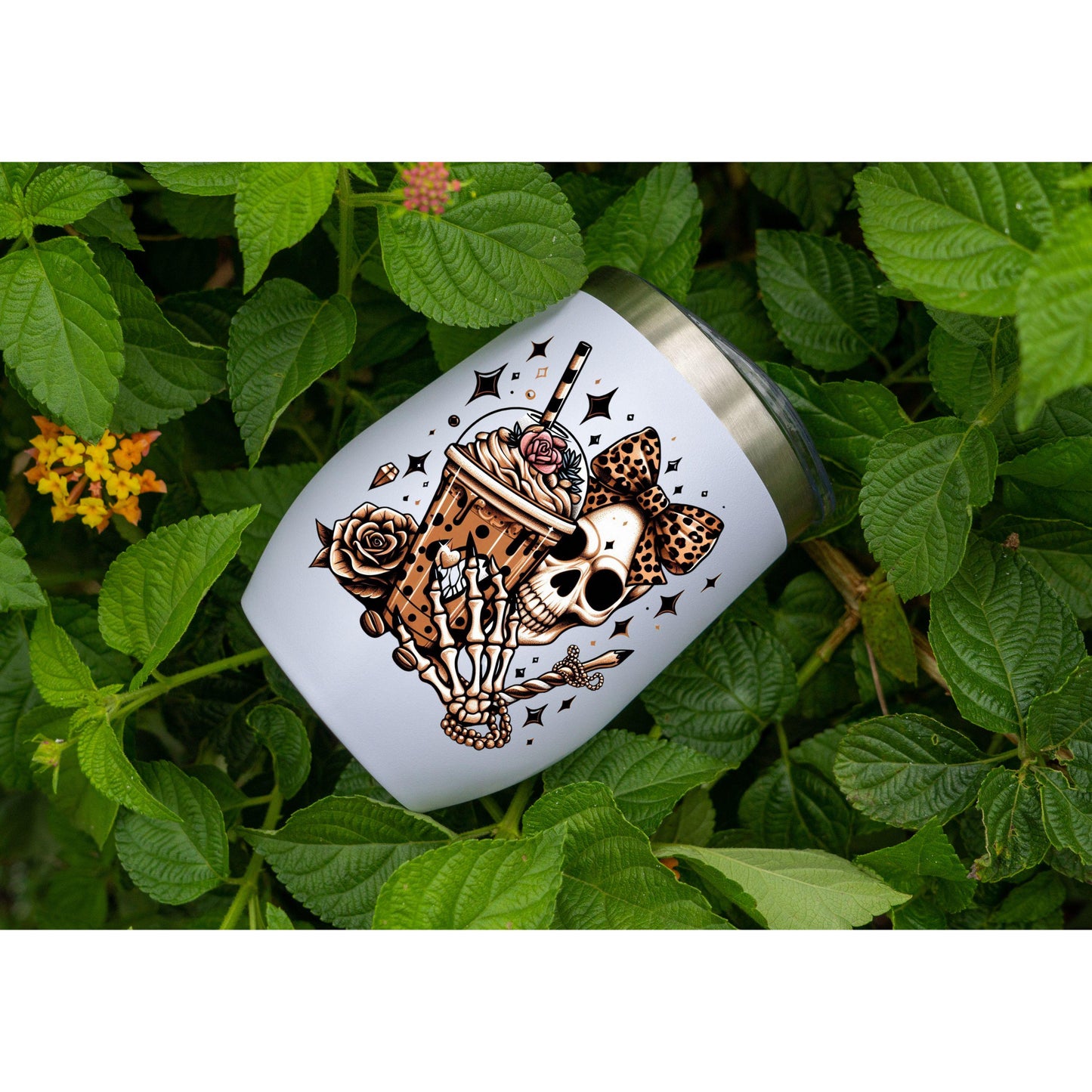 UV DTF Sticker print Skull gothic coffee season Halloween decal, tumbler decal, Uv wrap glass can tumbler. #7037