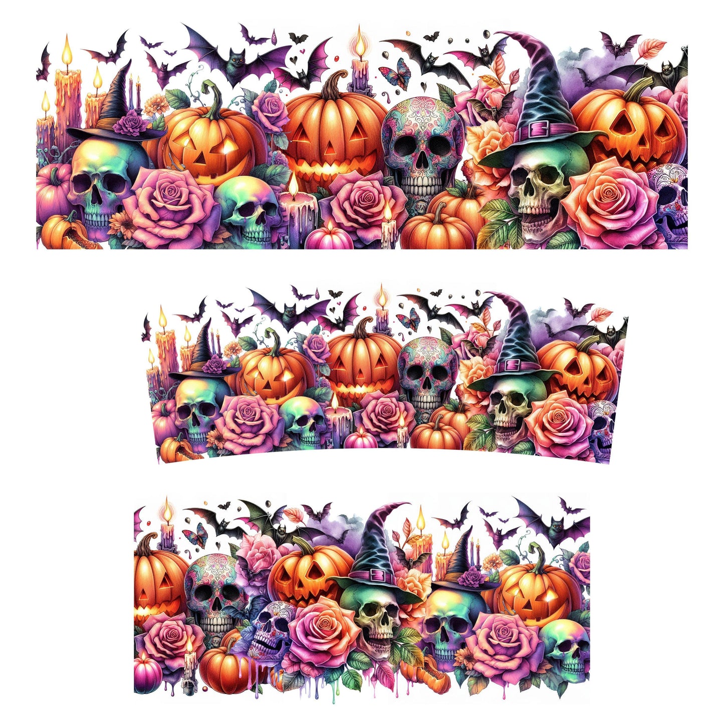 UV DTF 40 oz ready to apply Skeletons and pumpkins Halloween wrap decal , permanent sticker. UV wrap quencher #3036