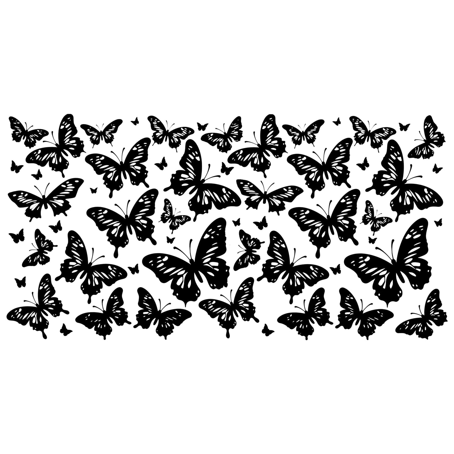 UV DTF Sticker print. Black Butterflies wrap or element sheet decal, tumbler decal. UV wrap for glass can tumbler. #5180