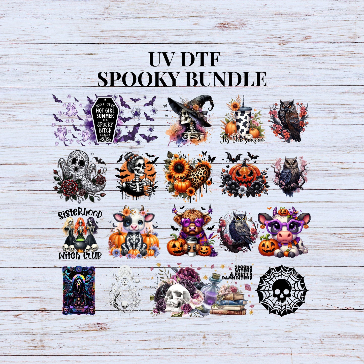 UV DTF Sticker prints. Spooky Halloween sheet bundle decal, permanent sticker. UV wrap for glass can tumbler. #7042