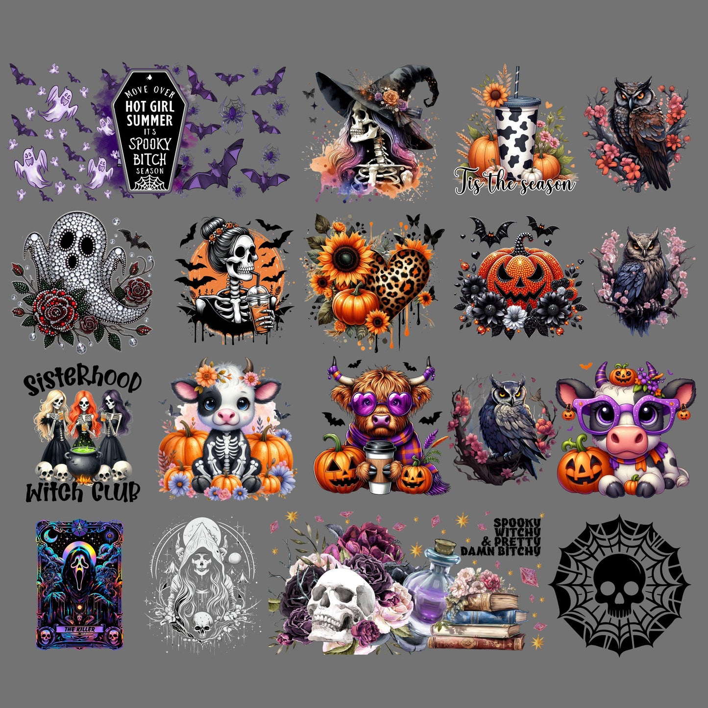 UV DTF Sticker prints. Spooky Halloween sheet bundle decal, permanent sticker. UV wrap for glass can tumbler. #7042