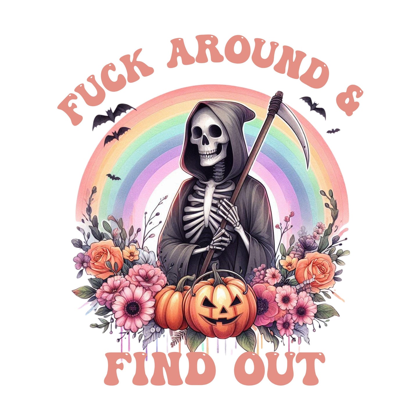 UV DTF Sticker print Skeleton FAFO fuck around and find out Halloween pumpkin Rainbow decal, tumbler decal, permanent sticker. #4242