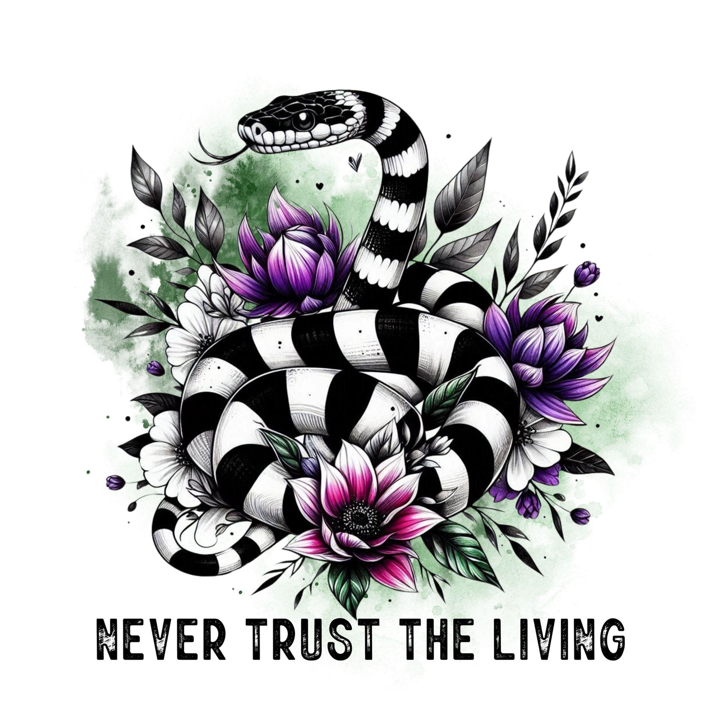 UV DTF Sticker print Never trust the living snake black and white and purple accents decal, tumbler decal, permanent sticker. #4243