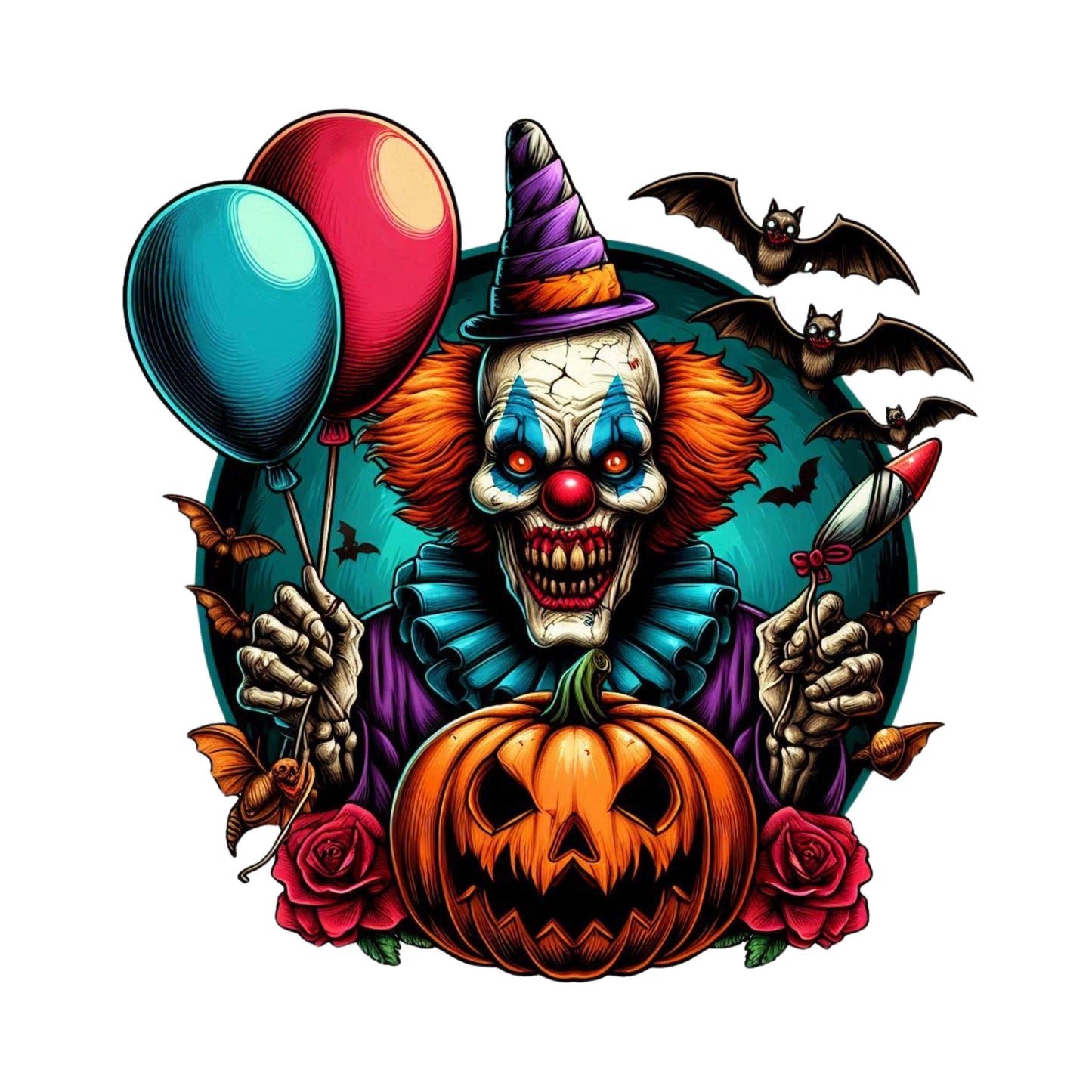 UV DTF Sticker print Creepy Clown halloween decal, tumbler decal, permanent sticker. Uv wrap for glass can tumbler. #7058