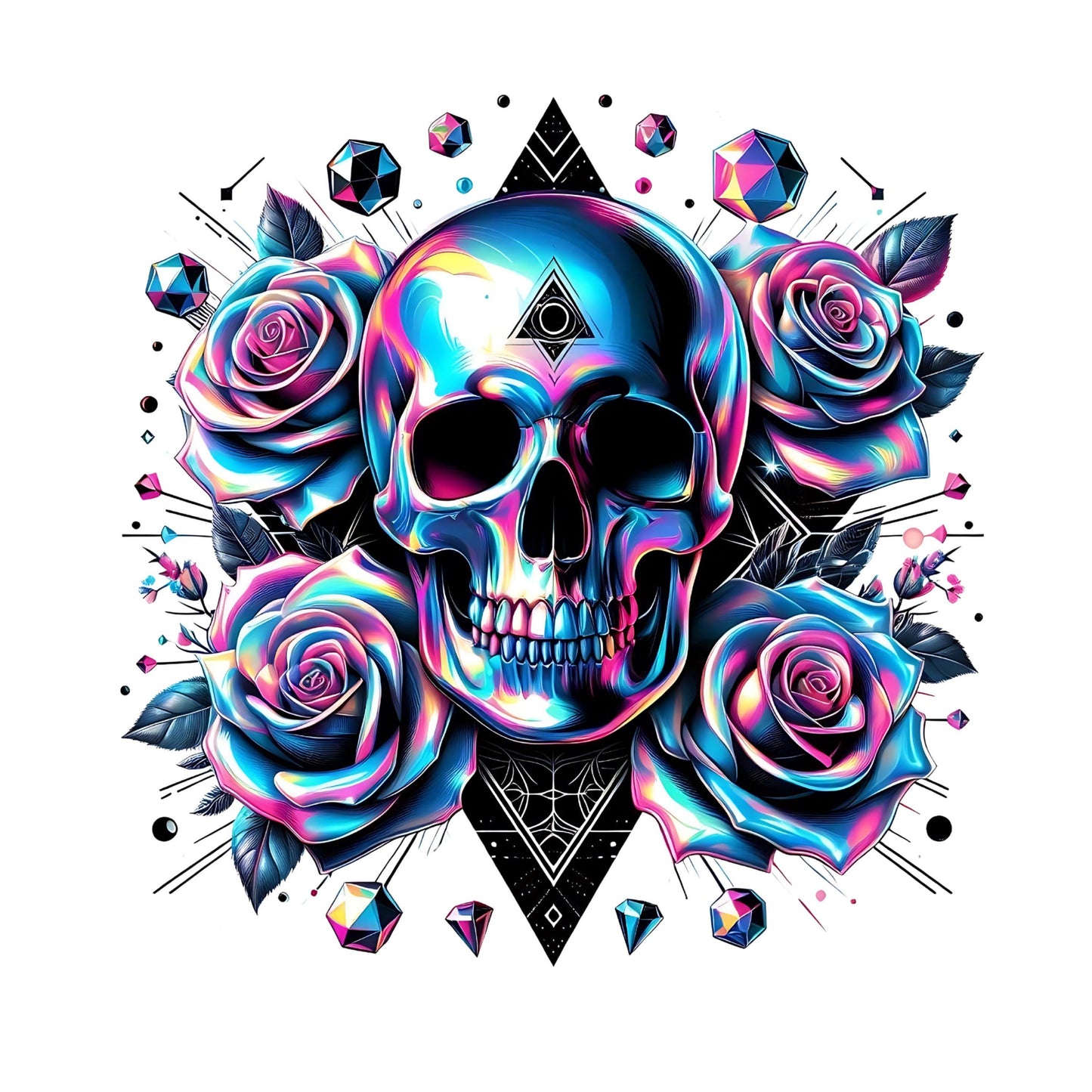UV DTF Sticker print Metallic Skull and roses decal, tumbler decal, permanent sticker. Uv wrap for glass can tumbler. #7060