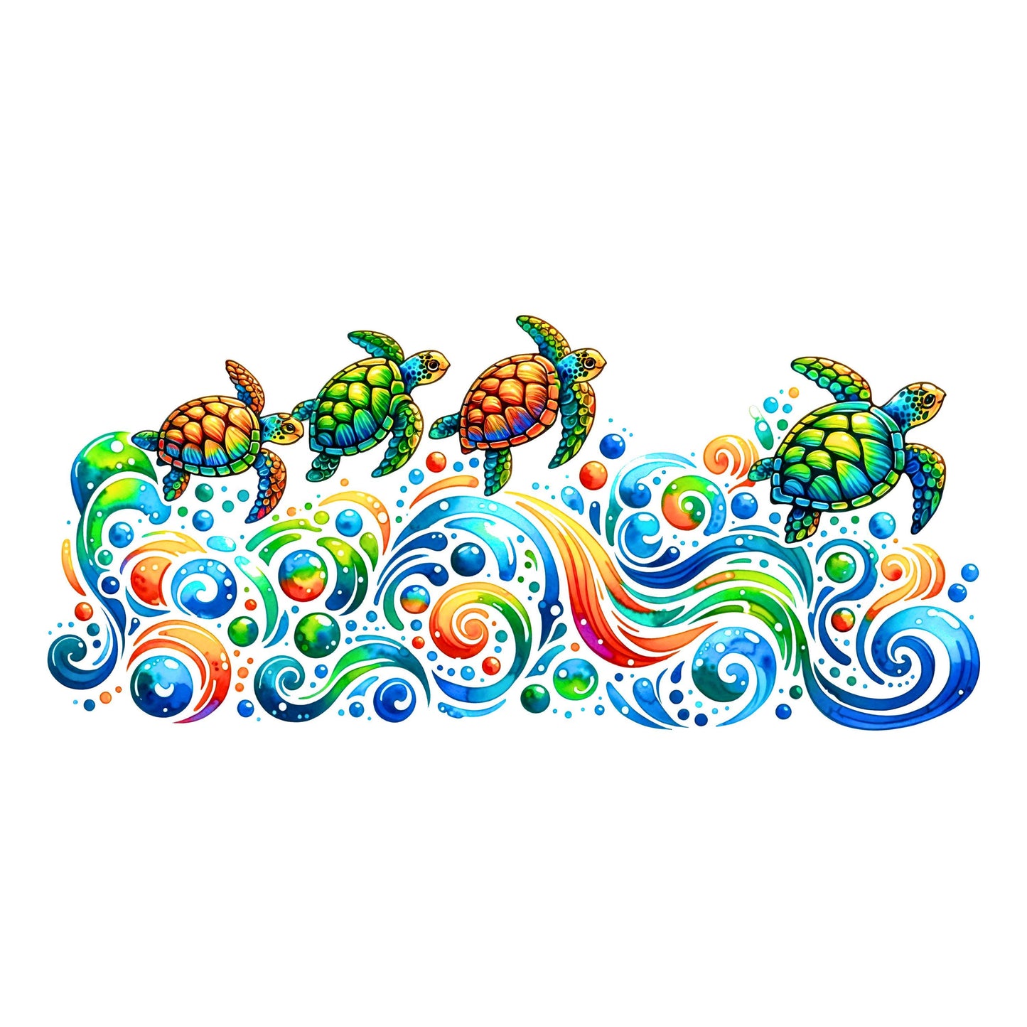 UV DTF Sticker print Vibrant Turtle scene wrap decal, tumbler decal, permanent sticker. Uv wrap for glass can tumbler. #5175