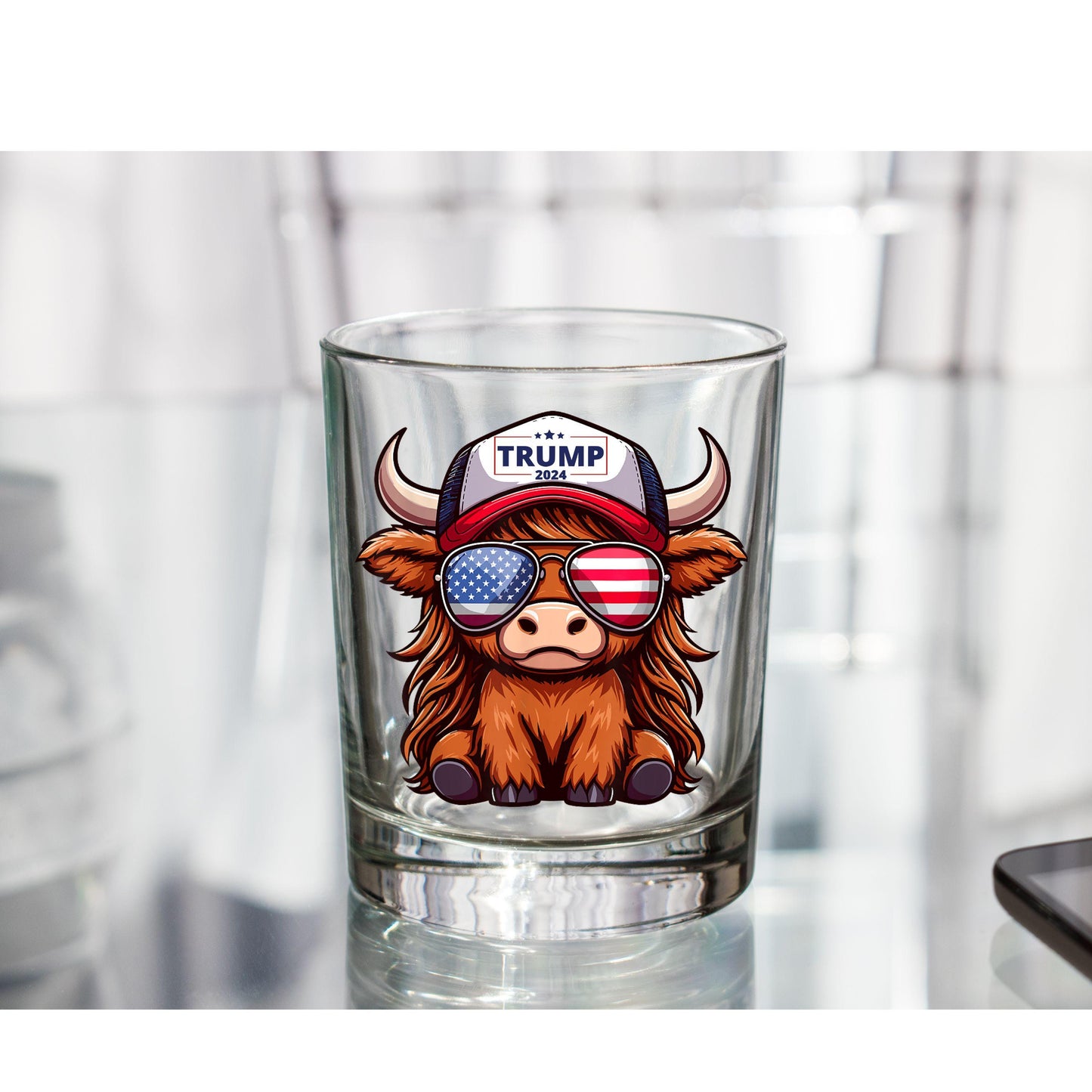UV DTF Sticker print. Trump Cow with Trucker Hat decal, Patriotic, tumbler decal, permanent sticker. Uv wrap for glass can tumbler. #4231