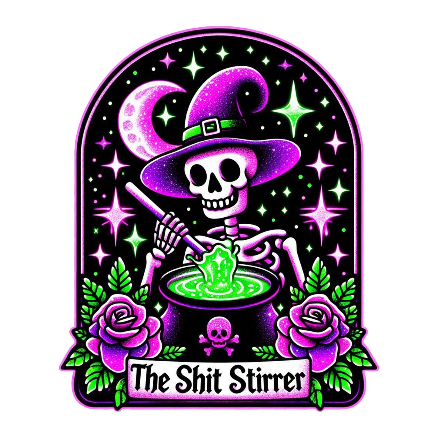 UV DTF Sticker print Shit stirrer Skeleton Purple tarot card decal, tumbler decal, permanent sticker. Uv wrap for glass can tumbler. #7064