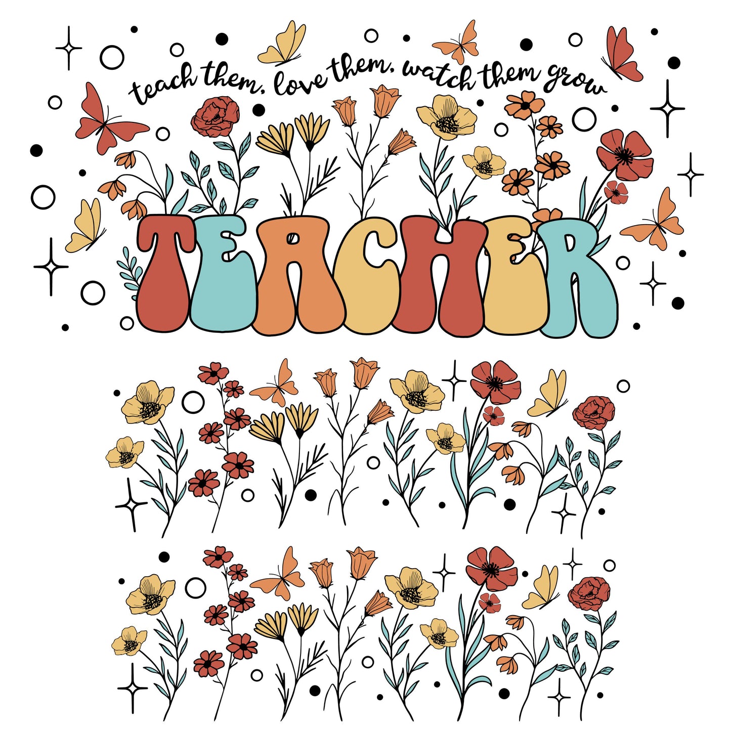 UV DTF 40 oz ready to apply Teacher Retro Flower Teach Them wrap. Glass can wrap. Permanent sticker. UV wrap quencher #3035