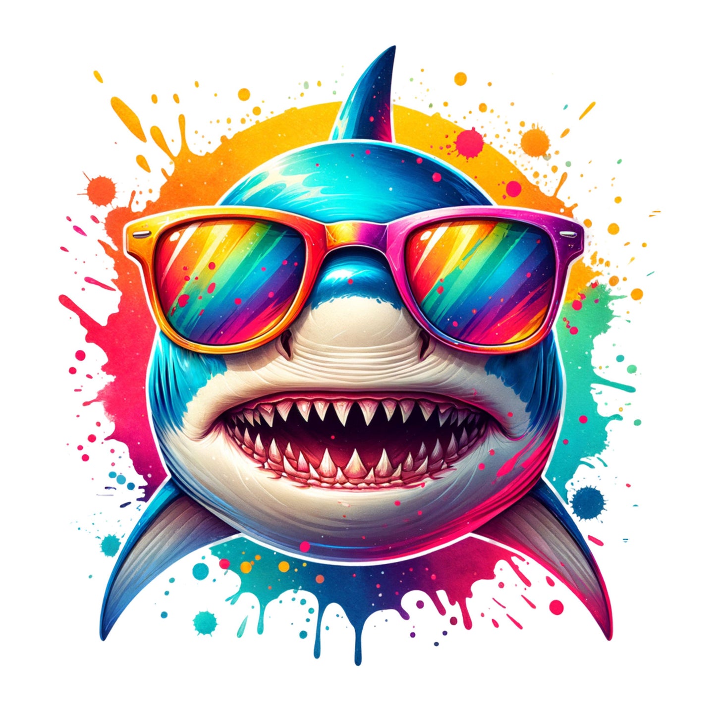 UV DTF Sticker print Colorful Shark cartoon decal, tumbler decal, permanent sticker. Uv wrap for glass can tumbler. #10071