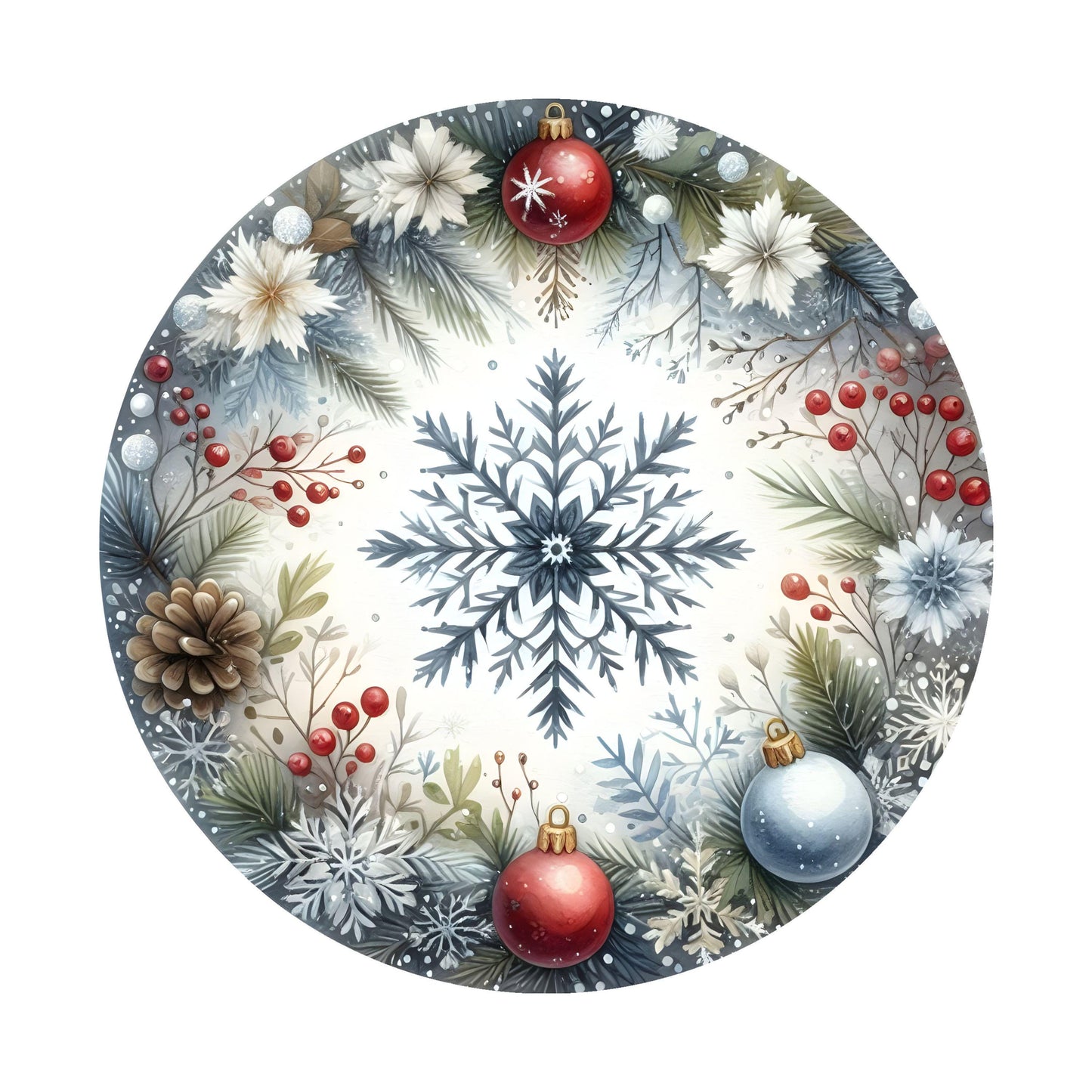 UV DTF Sticker print. Christmas Snowflake Round decal, tumbler decal. UV wrap for glass can tumbler.#7099