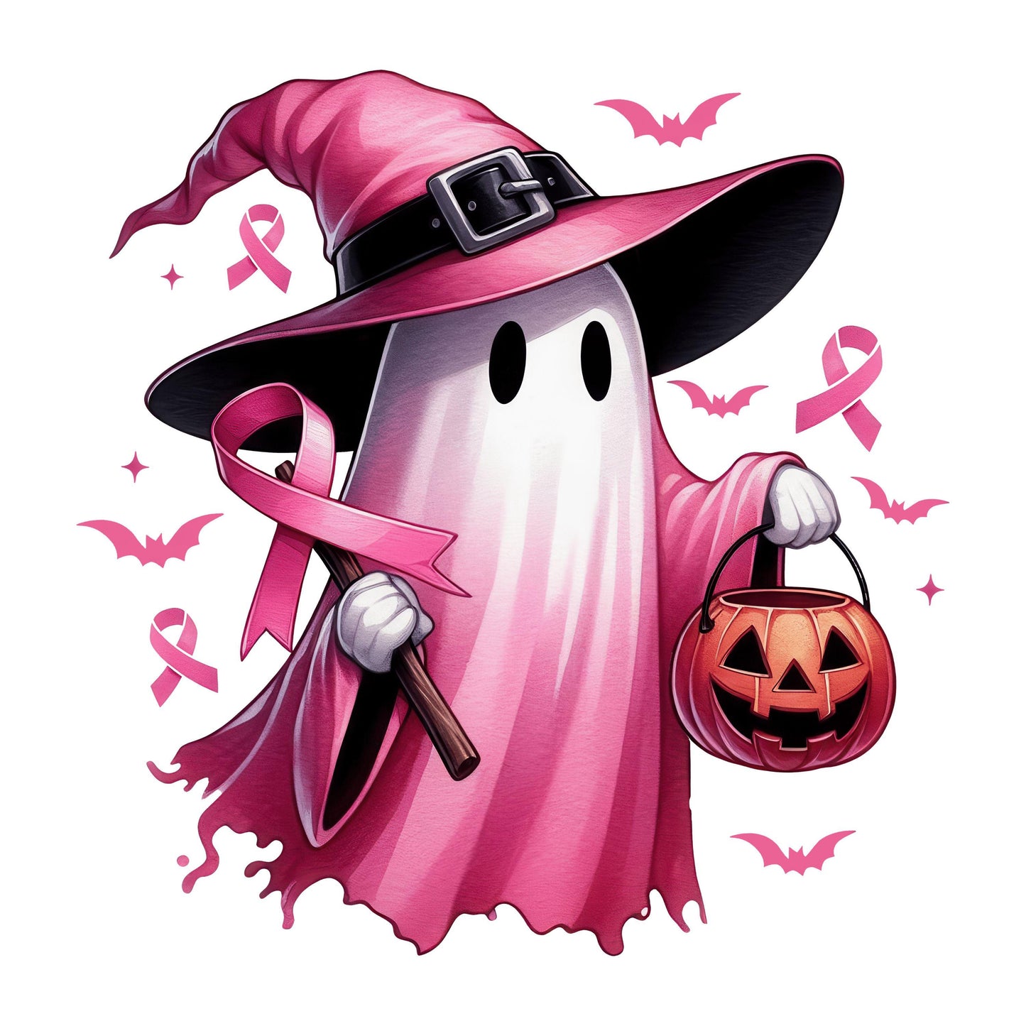 UV DTF Sticker print Breast Cancer halloween Pink Ghost decal, tumbler decal, permanent sticker. #7115