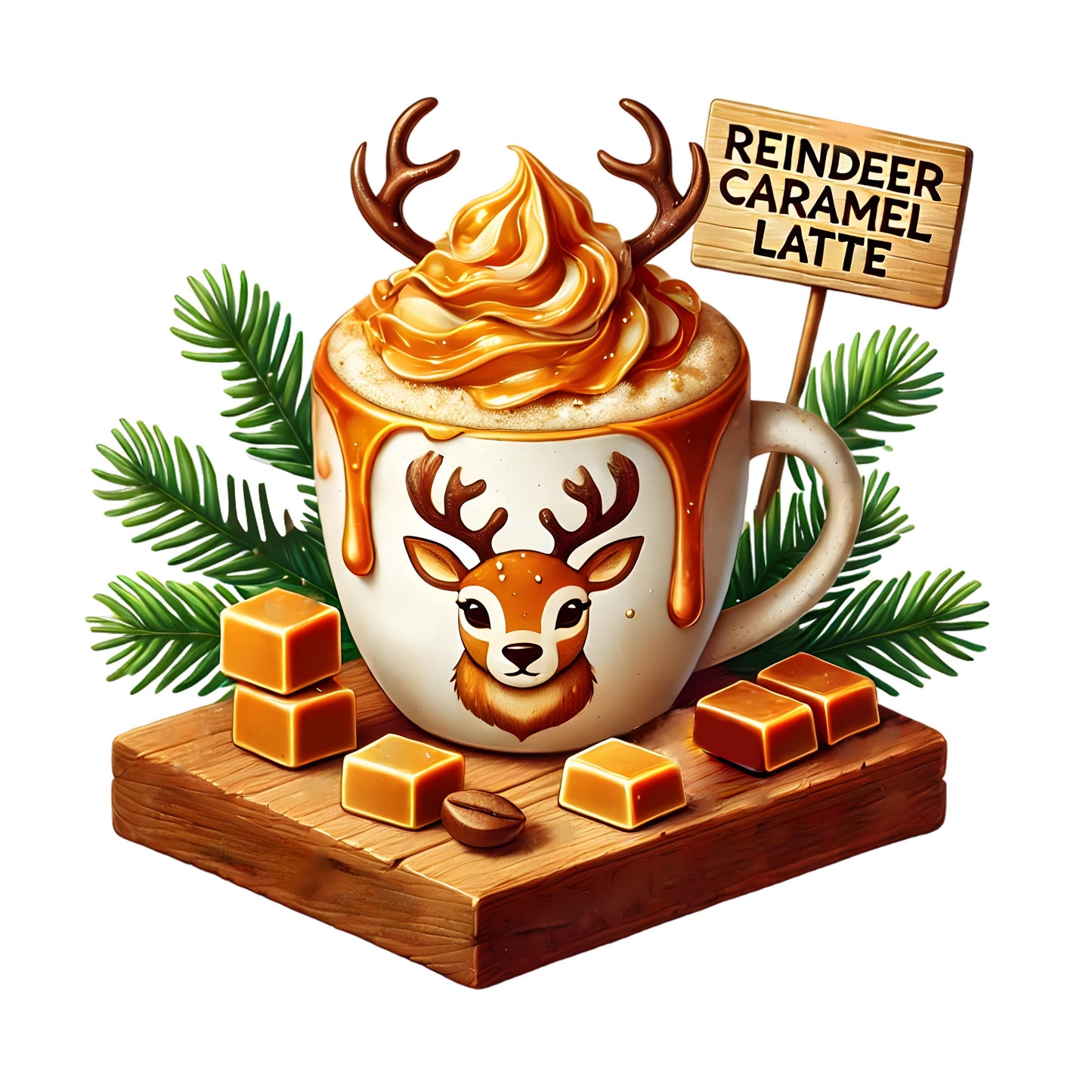 UV DTF Sticker print Reindeer caramel latte cute Christmas decal, tumbler decal, permanent sticker. #7120