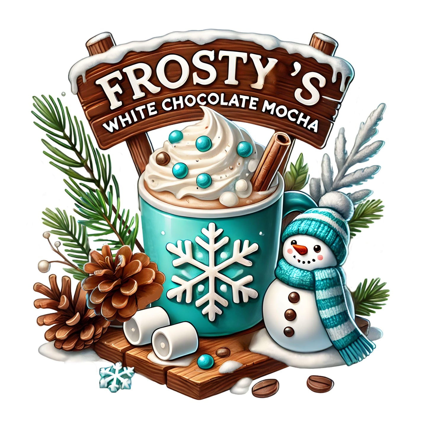 UV DTF Sticker print Snowman white chocolate mocha Christmas decal, tumbler decal, permanent sticker. #7124