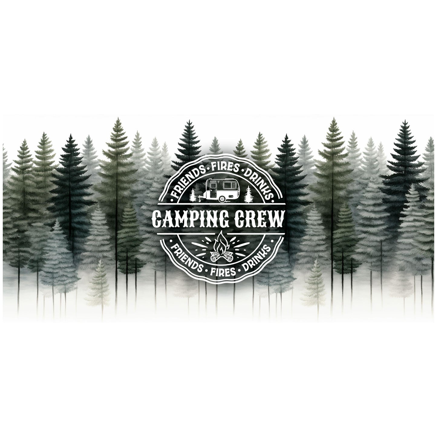 UV DTF Sticker print. Camping Crew wrap decal, 40 oz or glass can tumbler decal. UV wrap for glass can tumbler. #5183