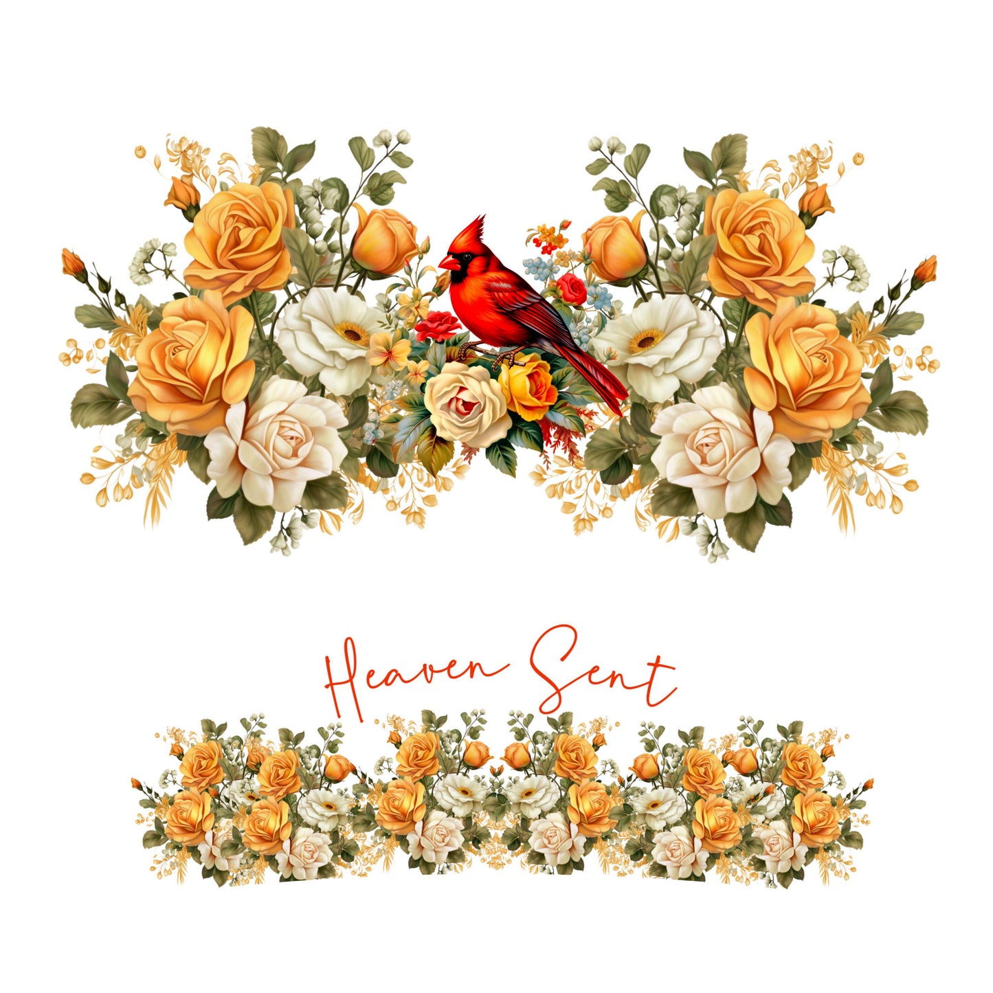 UV DTF 40 oz ready to apply Cardinal in yellow flowers wrap decal , permanent sticker. UV wrap quencher #3041