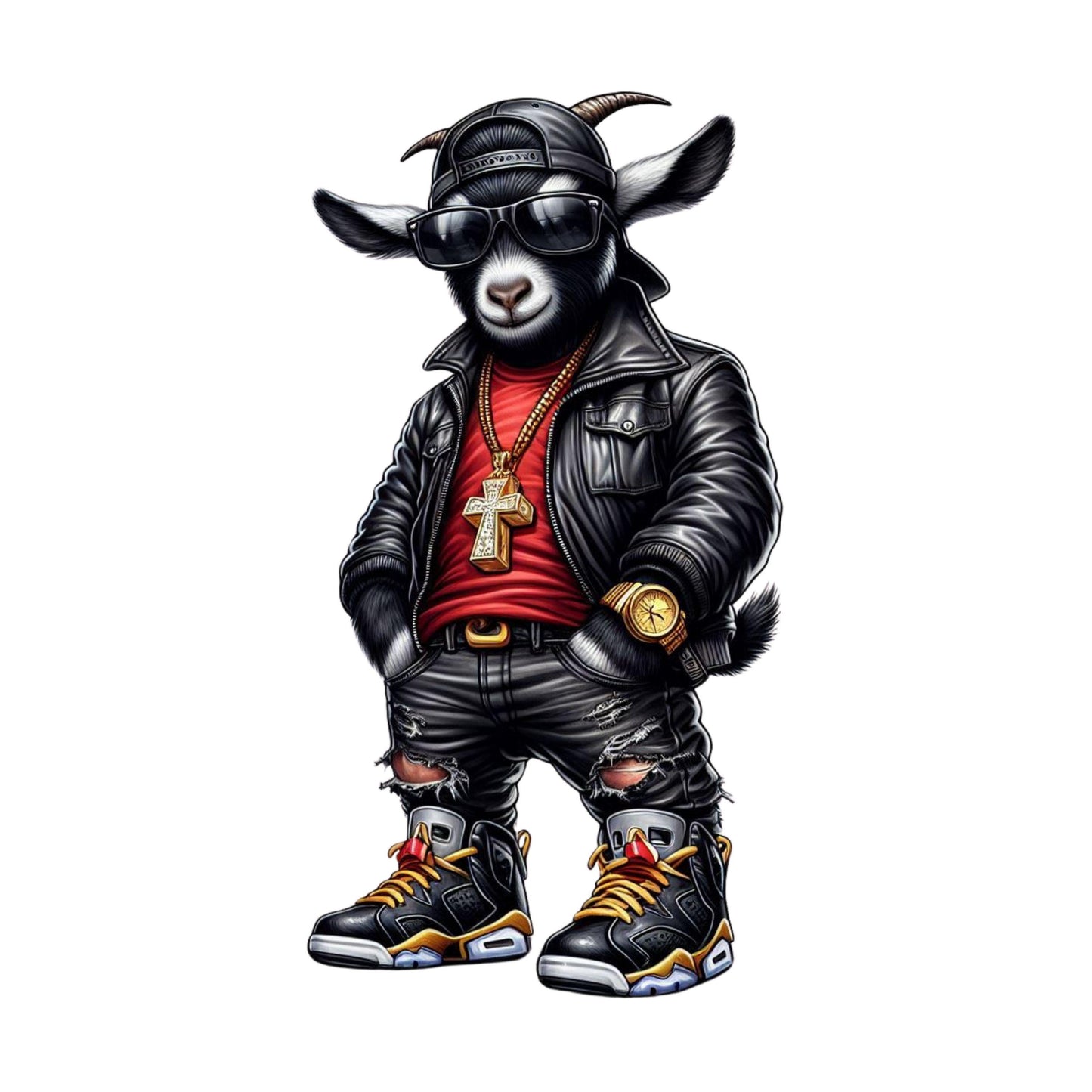 UV DTF Sticker print. Gangster Goat with chain decal, tumbler decal, permanent sticker. UV for glass can tumbler. #1039