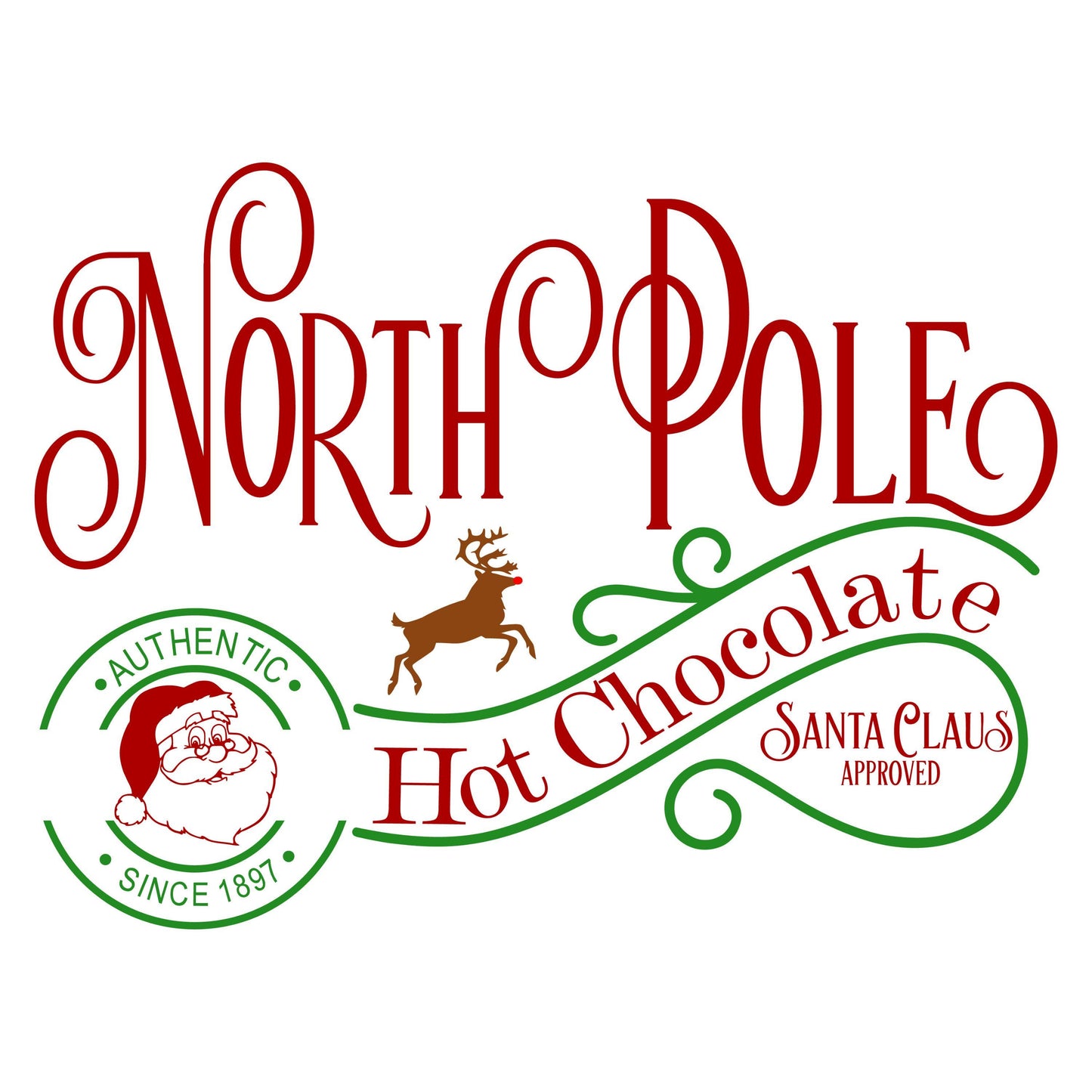 UV DTF Sticker print. North Pole Hot Chocolate Santa Approved decal, 40 oz or glass can tumbler decal. UV wrap for glass can tumbler. #7166