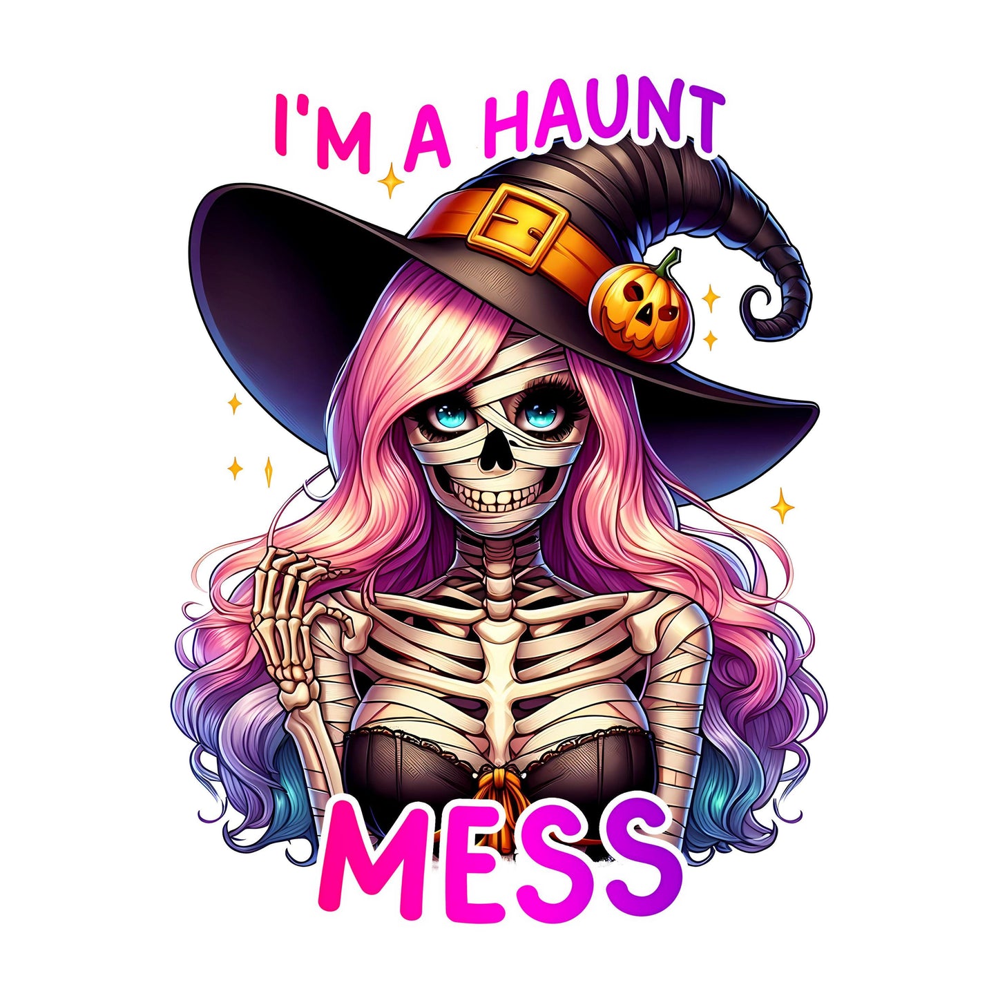 UV DTF Sticker print I'm a haunt mess Halloween skull witch decal, tumbler decal, permanent sticker. Uv wrap for glass can tumbler. #7100