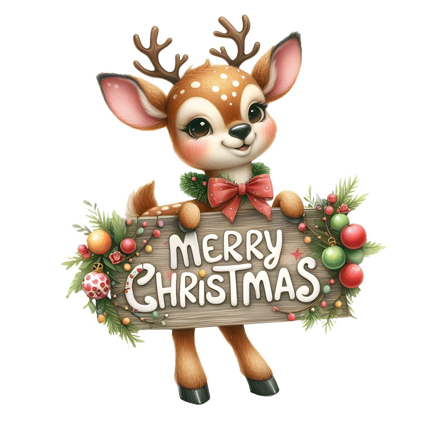 UV DTF Sticker print. Merry Christmas deer holding wood sign tumbler decal. UV wrap for glass can tumbler. #7170