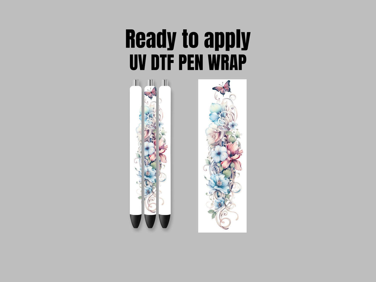 UV DTF Pen Wrap Ready To Apply Sticker Print. Full color butterfly and flowers Uv Dtf Pen wrap. #8019