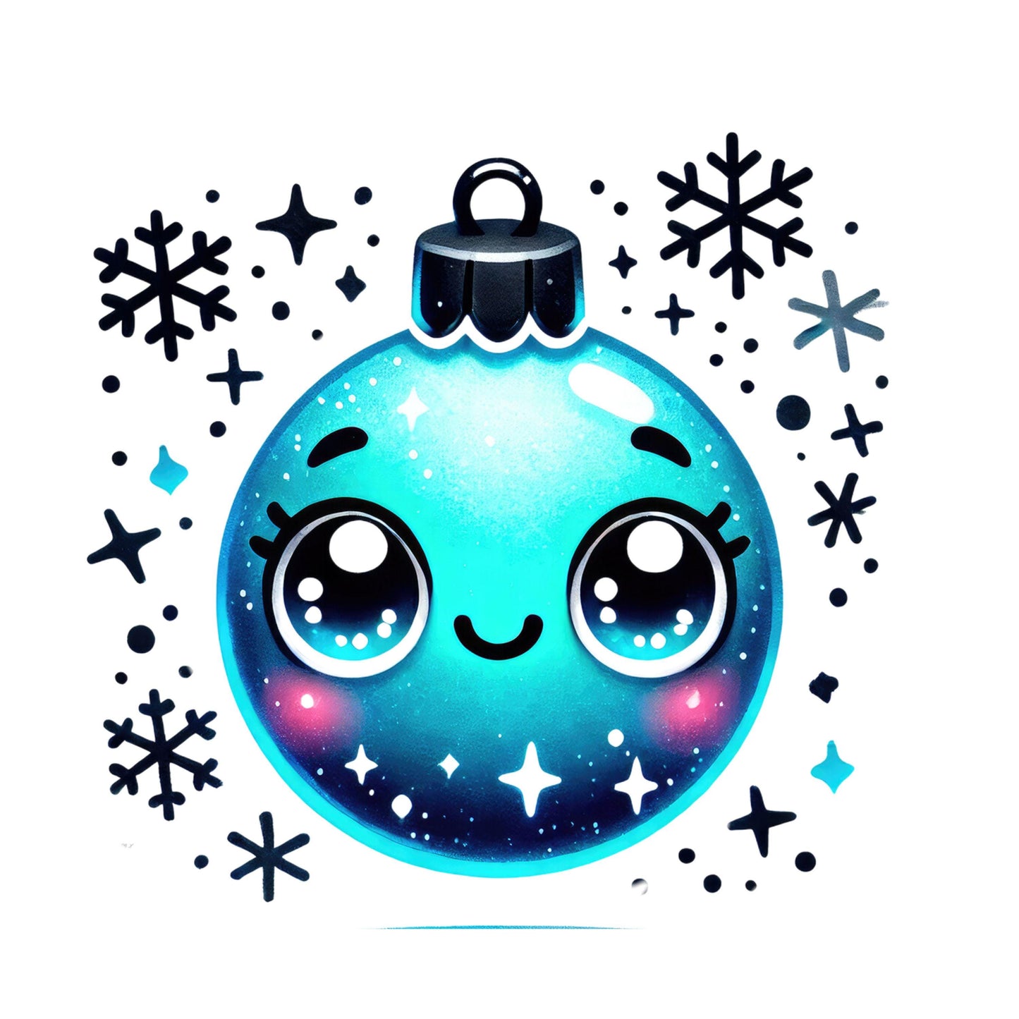 UV DTF Sticker print. Cute Blue Christmas Ornament decal, tumbler decal. UV wrap for glass can tumbler.#7173