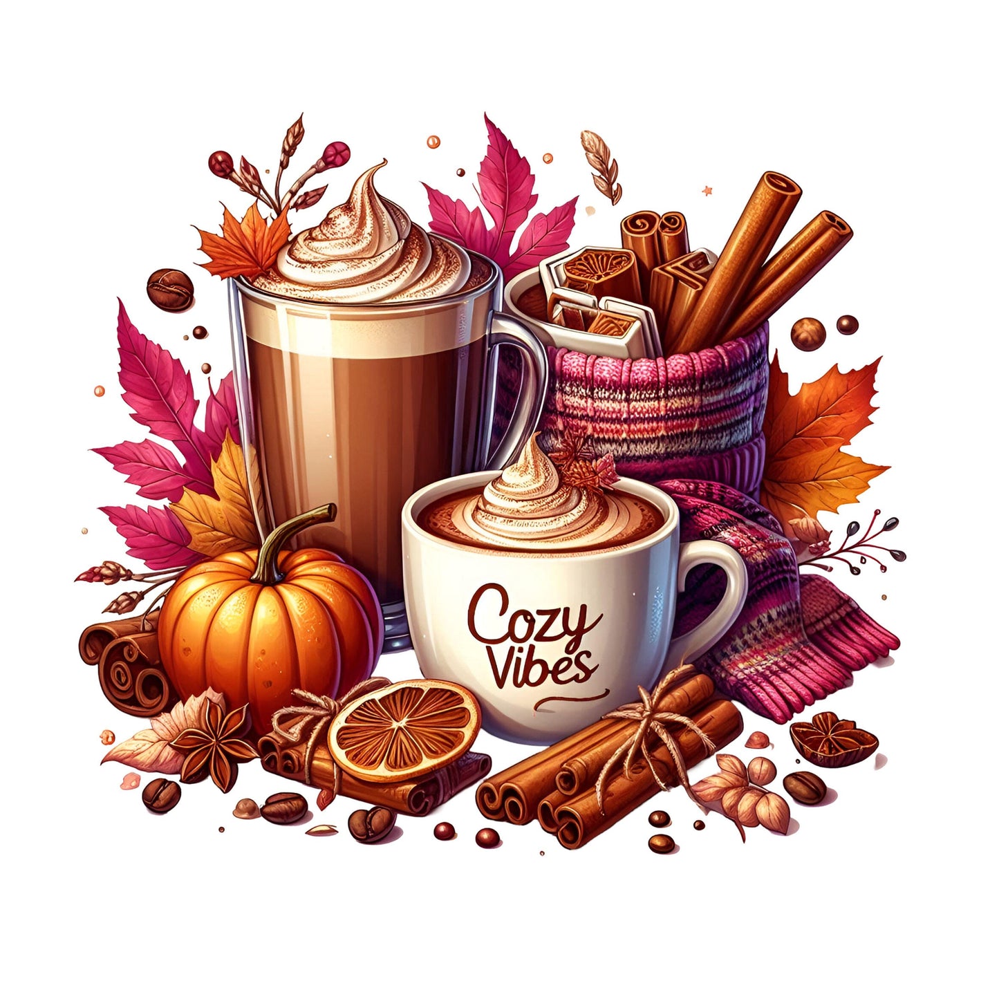 UV DTF Sticker print Cozy Vibes fall grouping decal, tumbler decal, permanent sticker. #7177