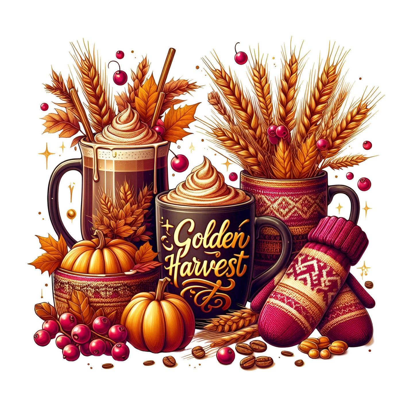 UV DTF Sticker print Golden Harvest fall grouping decal, tumbler decal, permanent sticker. #7184