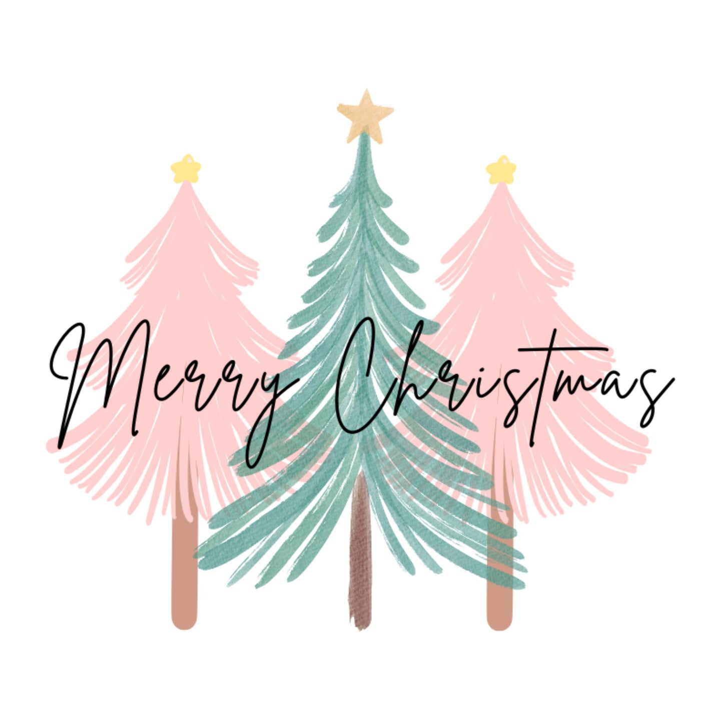 UV DTF Sticker print Merry Christmas trees pink decal, tumbler decal, permanent sticker. Uv wrap for glass can tumbler. #7160