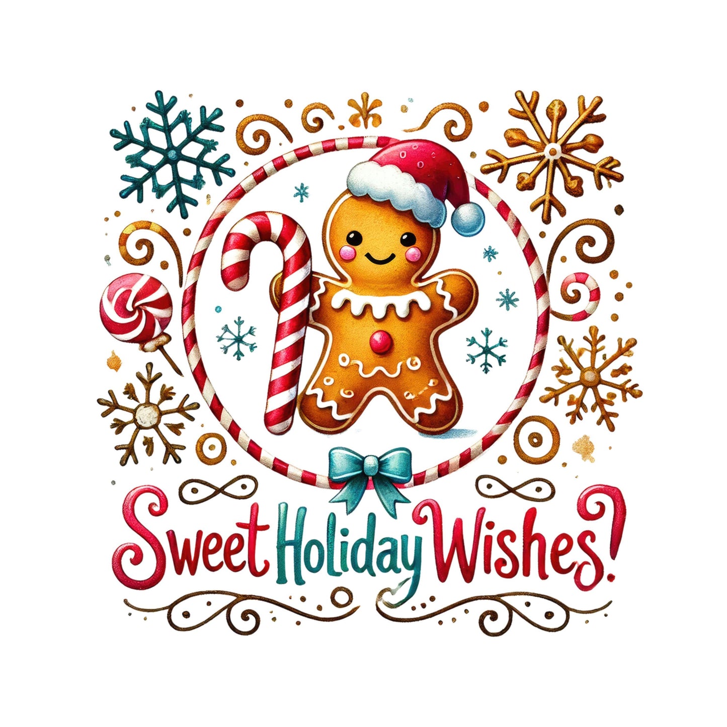 UV DTF Sticker print. Christmas Gingerbread Man Sweet Holiday Wishes decal, tumbler decal. UV wrap for glass can tumbler.#7172