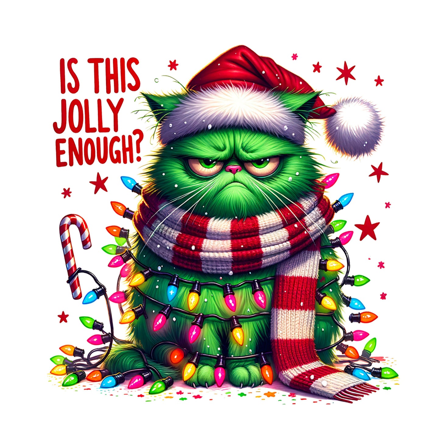 UV DTF Sticker print. Jolly enough Cat Christmas decal, tumbler decal. UV wrap for glass can tumbler.#7201