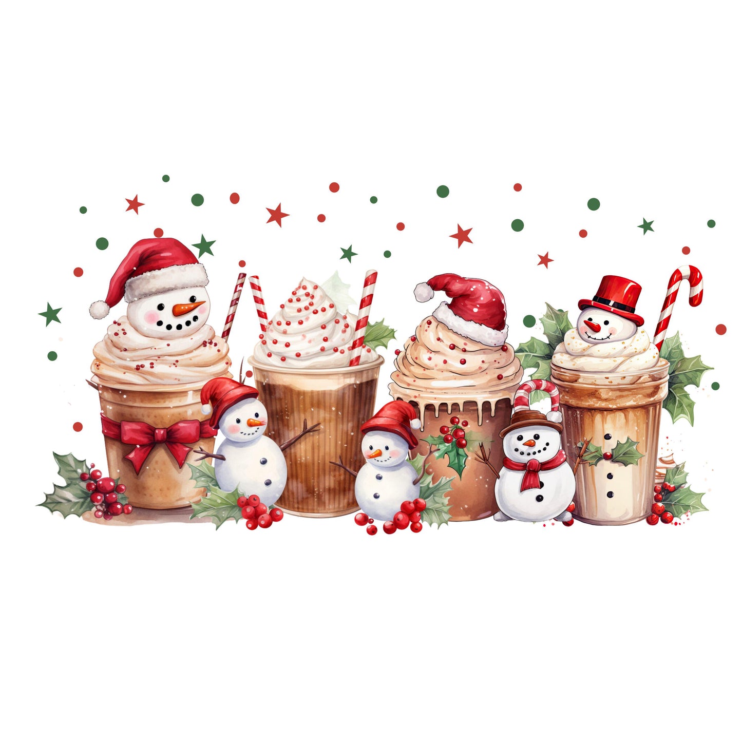 UV DTF Sticker print. Snowman coffee scene Merry Christmas tumbler decal. UV wrap for glass can tumbler. #7188